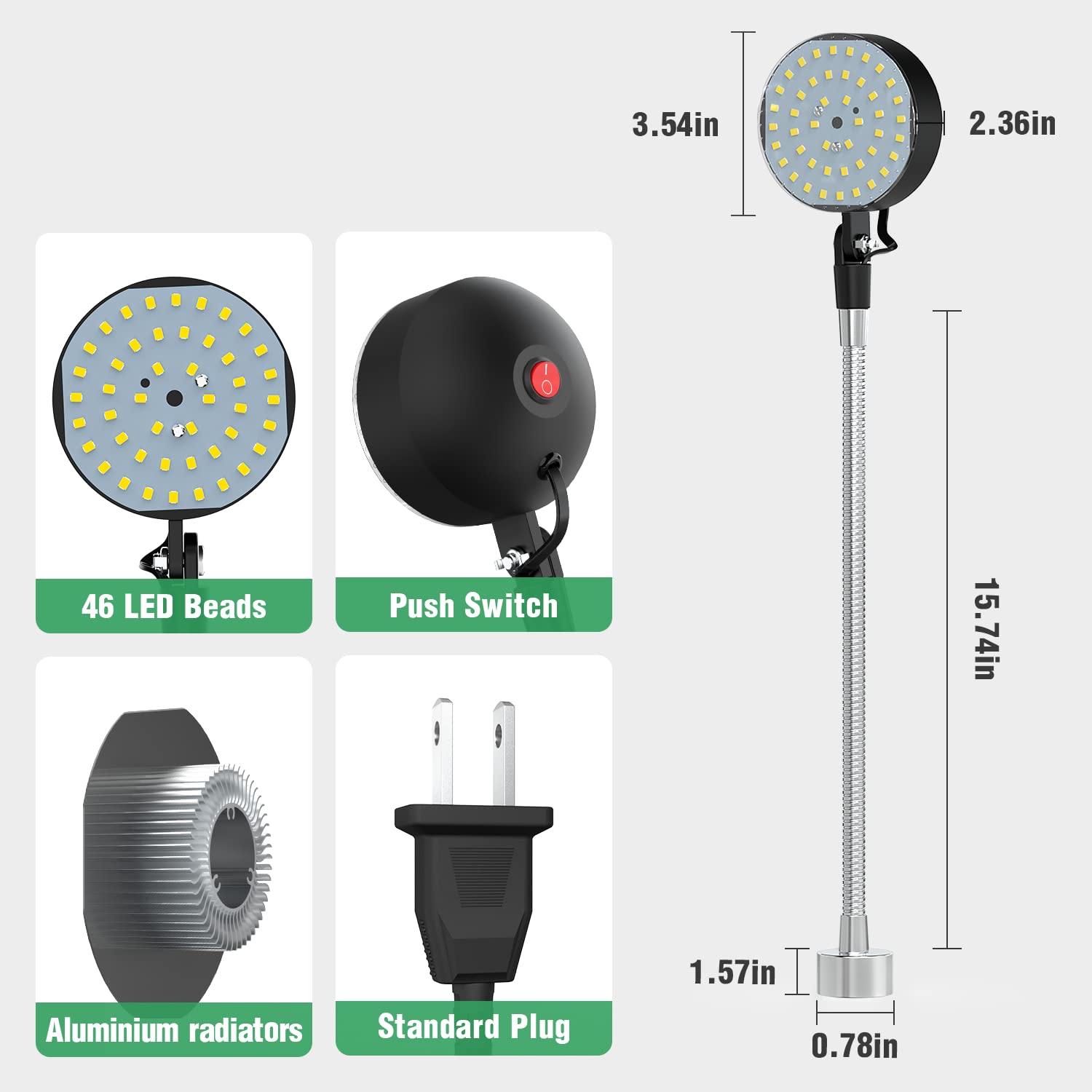 Magnetic LED Work Light - 1200 Lumens IP65 Waterproof Flexible Gooseneck Lamp for Lathe, Milling, Drill Press | Industrial Lighting for Workshops, Garages, Auto Repair & Home DIY Projects