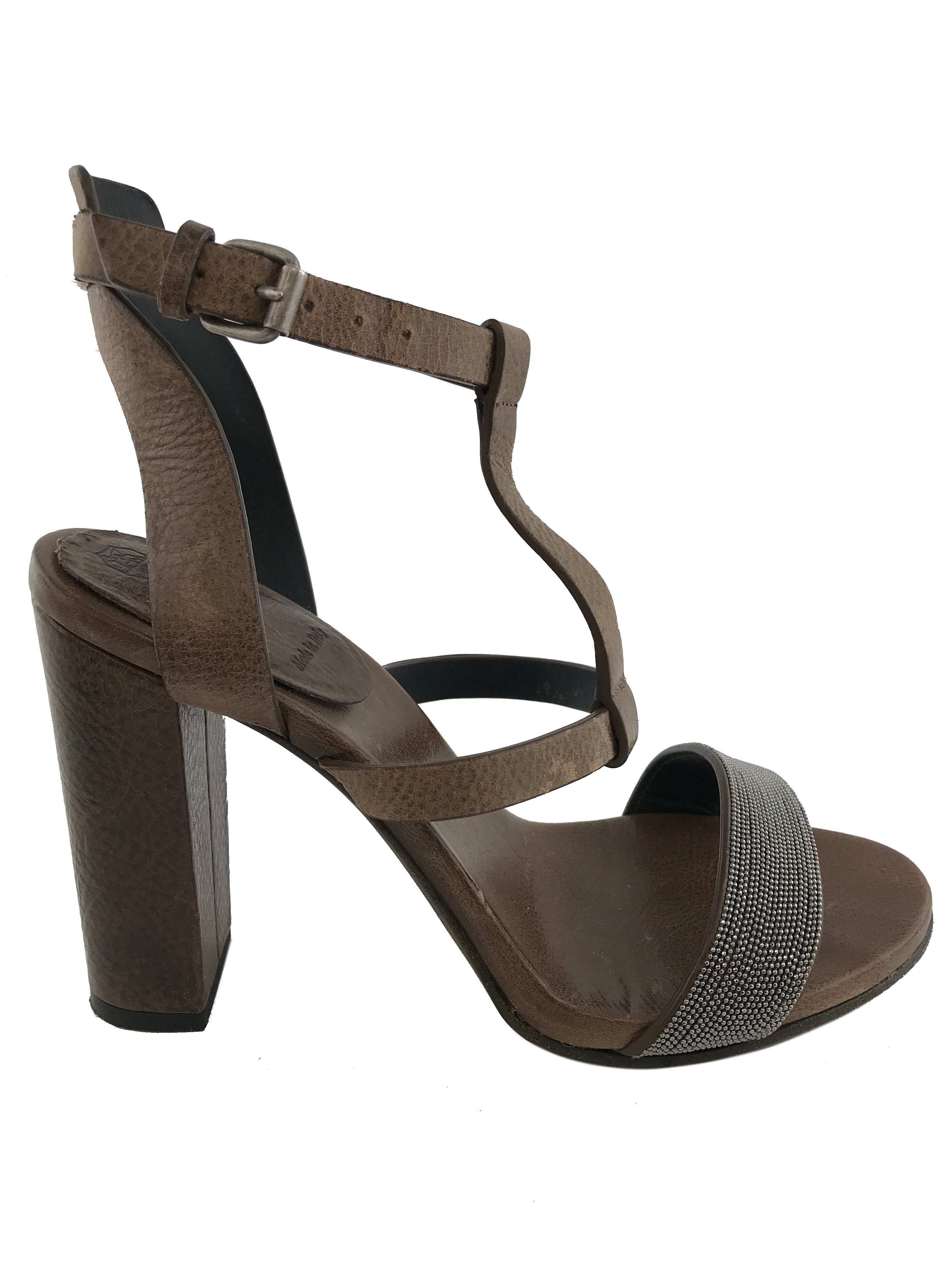 Brunello Cucinelli Monili T-Strap Leather Sandals - Women's Size 8 | Luxury Italian Designer Shoes for Summer, Weddings & Special Occasions