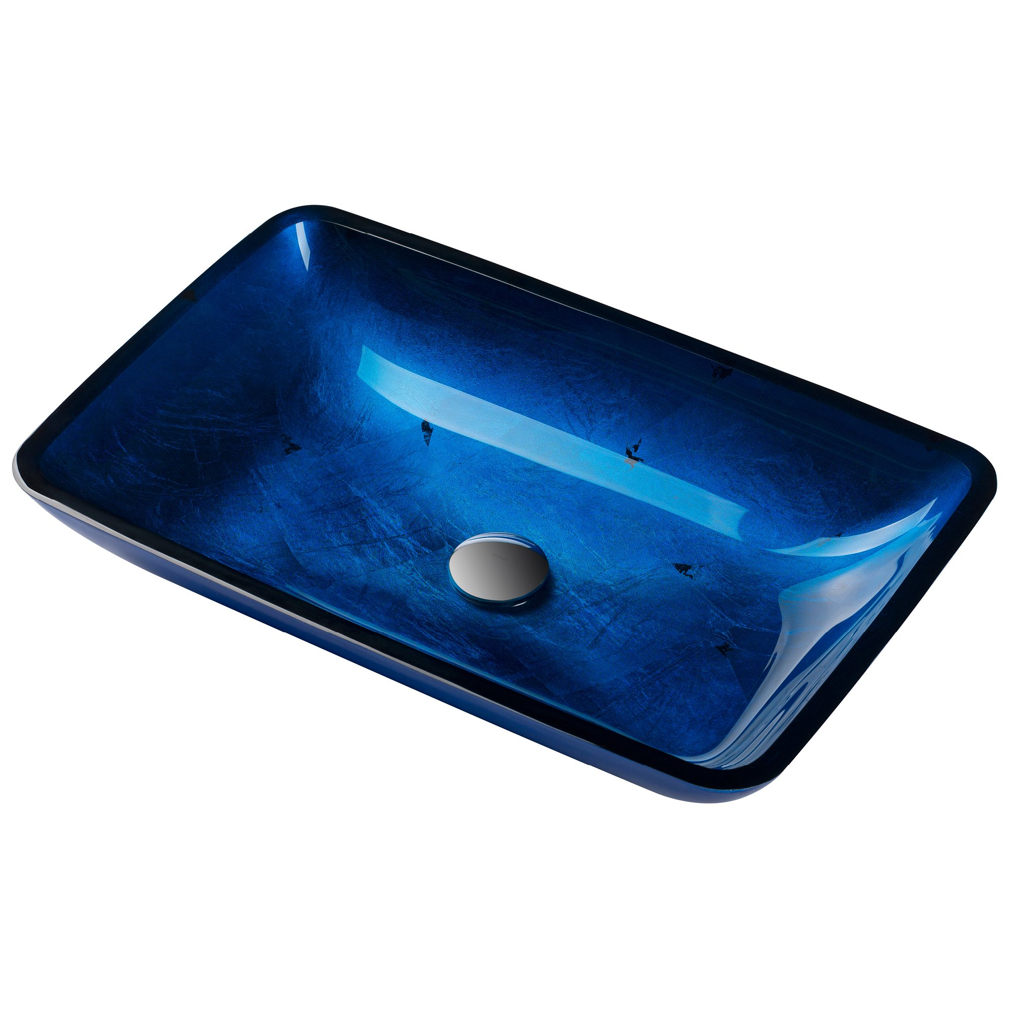 Premium Rectangular Glass Vessel Bathroom Sink - Modern Blue Design with PU Chrome Finish - Perfect for Contemporary Bathrooms, Powder Rooms & Luxury Home Decor