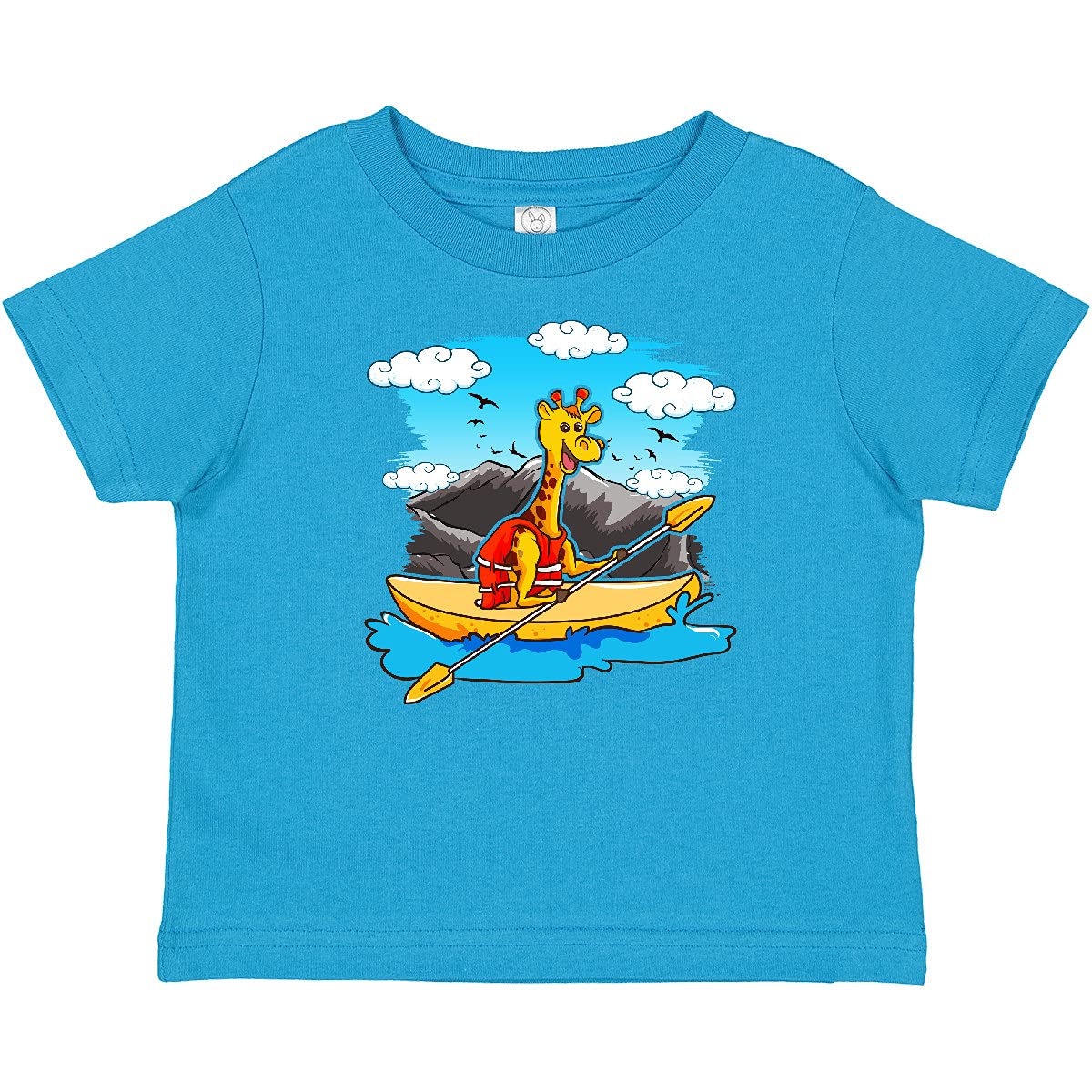 Inktastic Kids Giraffe Kayaking Toddler T-Shirt - Fun Animal Print Cotton Tee for Toddlers & Little Kids - Perfect for Kayaking, Beach Trips & Outdoor Adventures