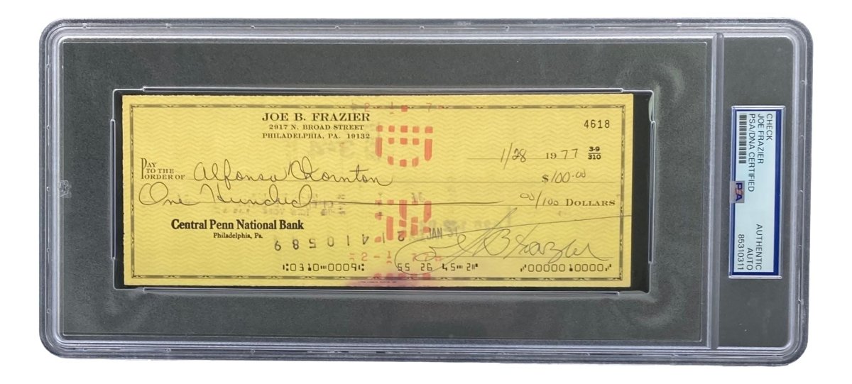 Joe Frazier Autographed Boxing Memorabilia - PSA/DNA Certified Signed Bank Check #4618 - Perfect for Boxing Fans & Sports Collectors