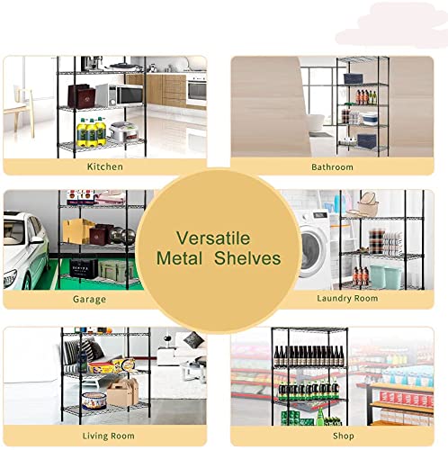 5-Shelf Heavy Duty Kitchen Storage Rack - Adjustable Wire Shelving Unit for Pantry Organization, Chrome Carbon Steel Organizer | Perfect for Kitchen, Garage, Laundry Room & Office Storage Solutions