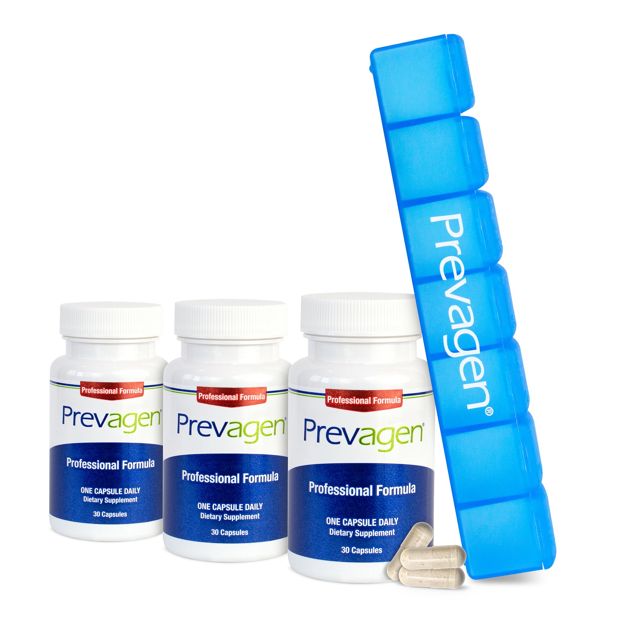 Prevagen Professional Formula - 90 Capsules (3-Pack of 30 Pills) Brain Supplement with 40mg Apoaequorin & Vitamin D3 | Includes 7-Day Pill Organizer | Supports Memory, Focus & Cognitive Function | Perfect for Busy Professionals & Students