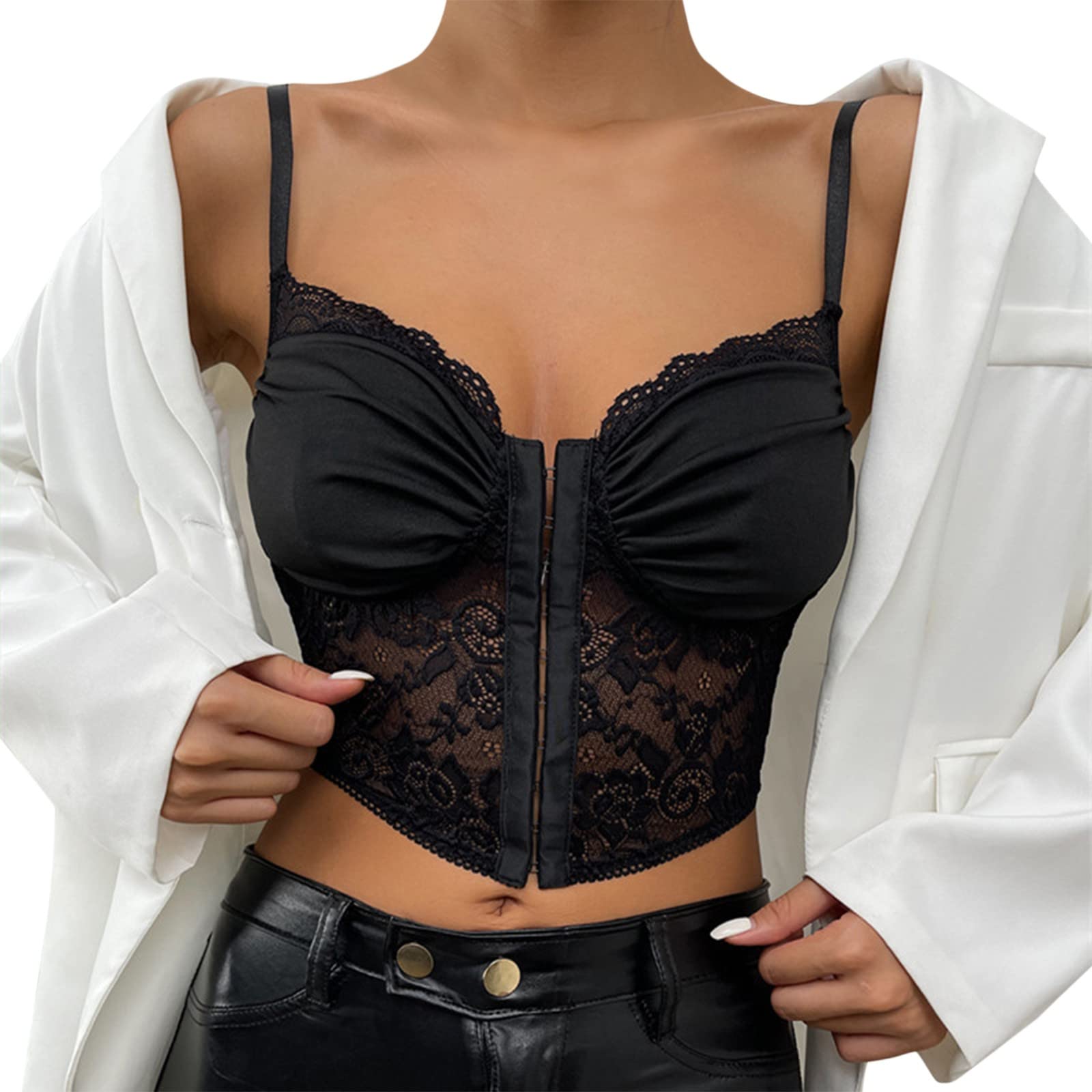 Punk Gothic Floral Lace Bustier Corset Top for Women - Sexy Bralette Crop Top for Parties, Halloween, Cosplay & Nightclub Outfits