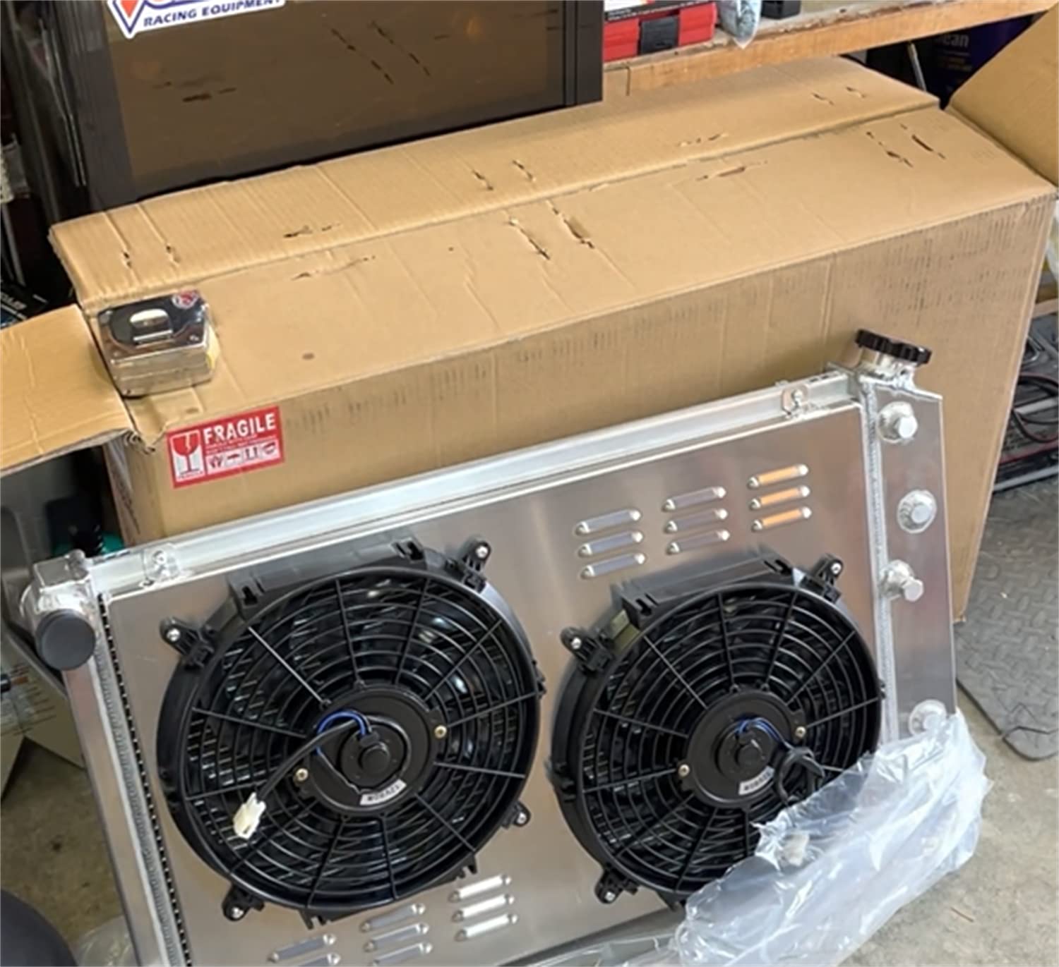 High Performance CC161 3-Row Aluminum Radiator Shroud with Dual 12