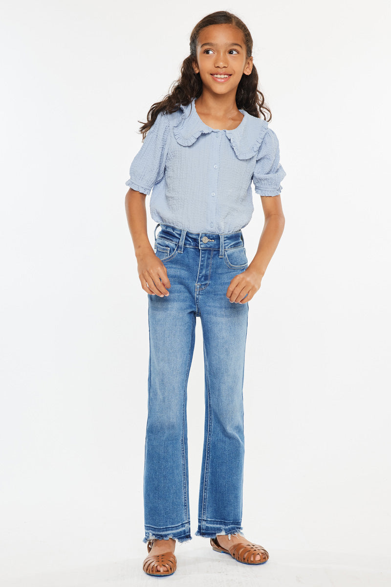 Bibi High Rise Kids Cropped Bootcut Jeans - Trendy Stretch Denim Pants for Girls, Perfect for School, Playdates & Casual Outings
