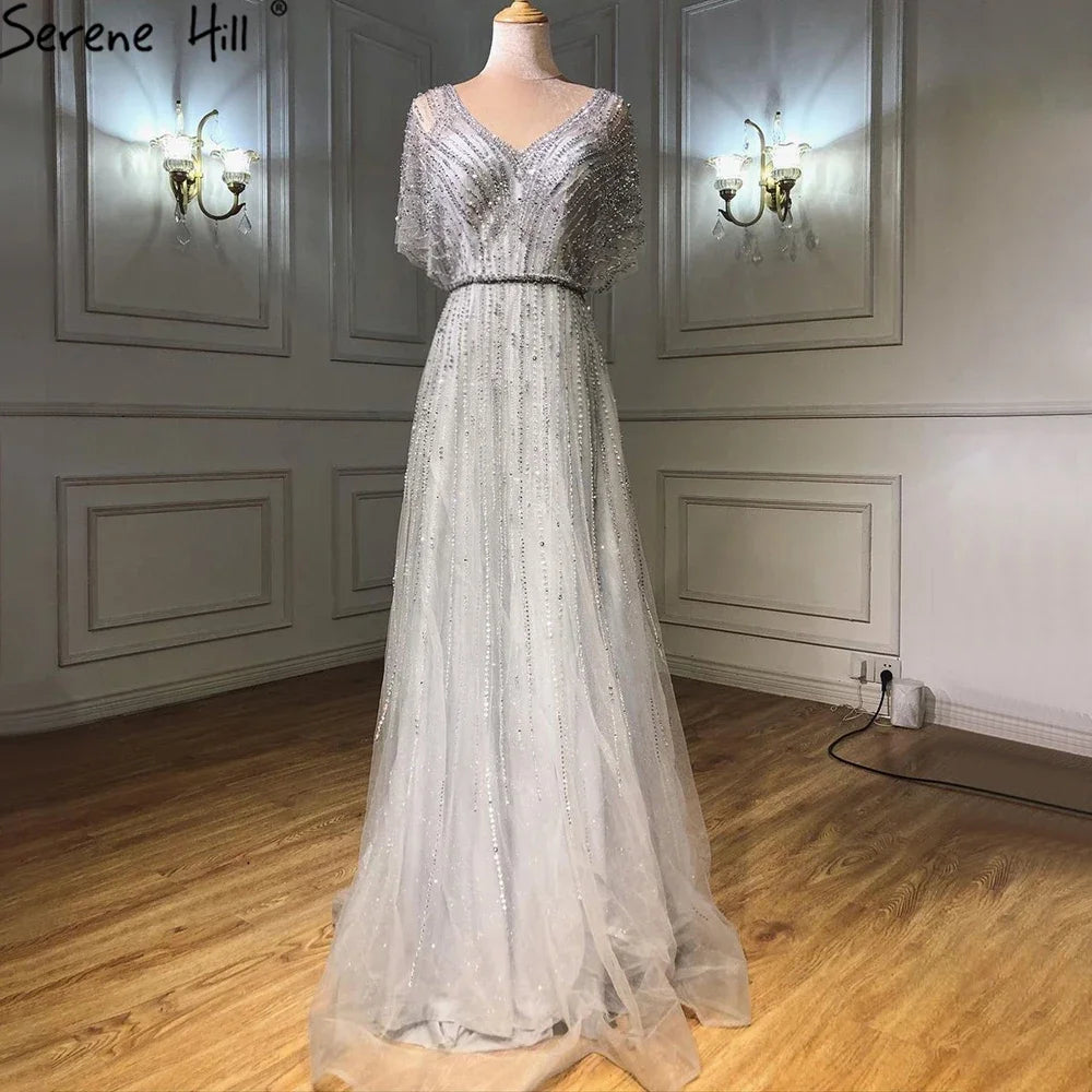 Serene Hill Luxury Dubai Red A-Line Elegant Evening Dress with Half Sleeves and Beading for Women - Perfect for Weddings, Parties & Special Occasions in 2025 (Style LA70458)