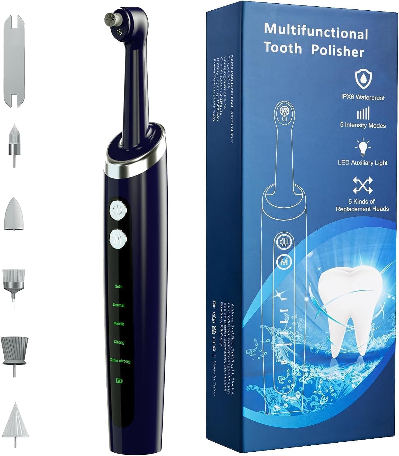 Electric Tooth Polisher - 5 Modes, 5 Brush Heads, IPX6 Waterproof for Teeth Whitening & Cleaning at Home
