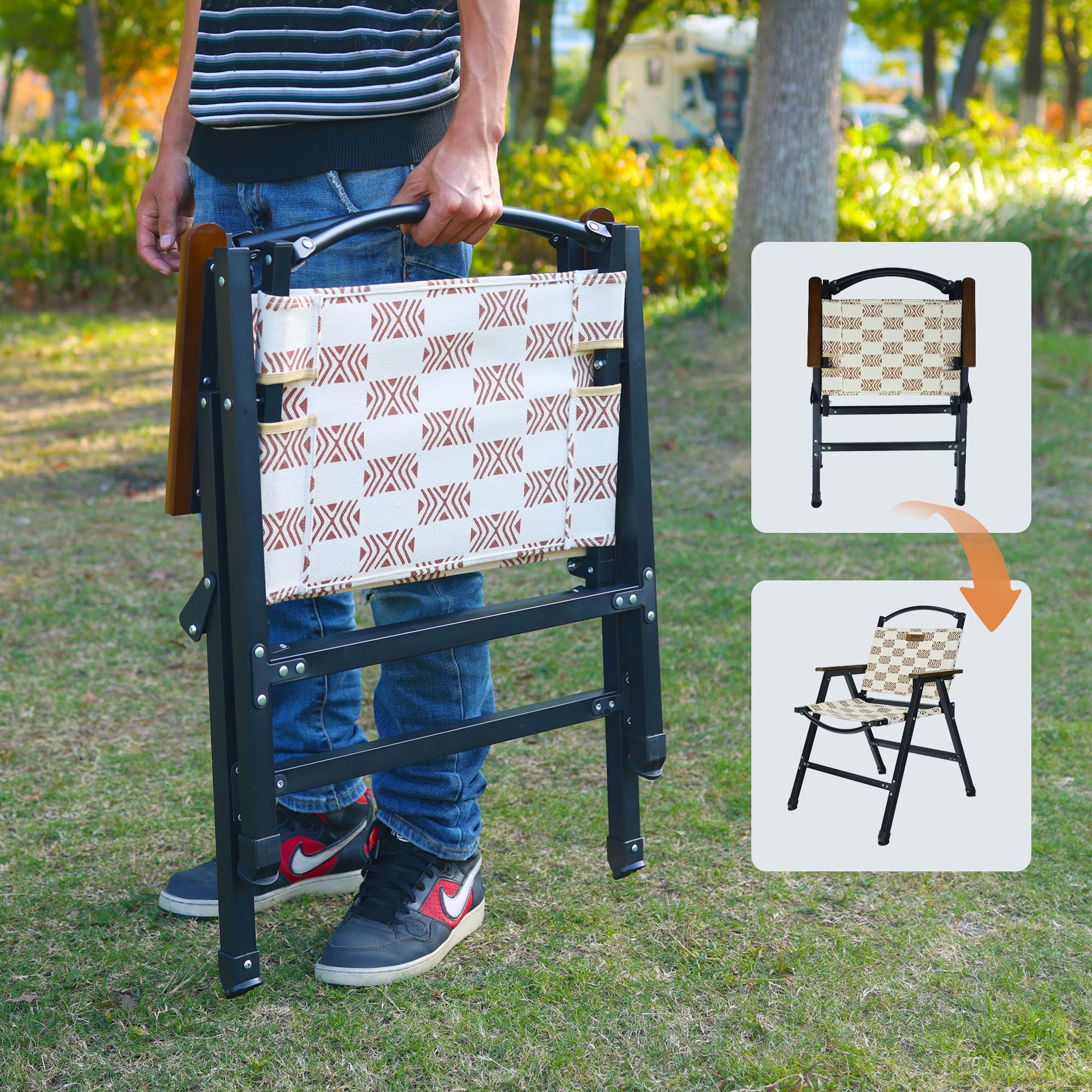 Lightweight Folding Camping Chair - Portable Outdoor Beach Chair with Printed Canvas - Perfect for Camping, Fishing, Picnics, Hiking, Festivals & Backyard Relaxation