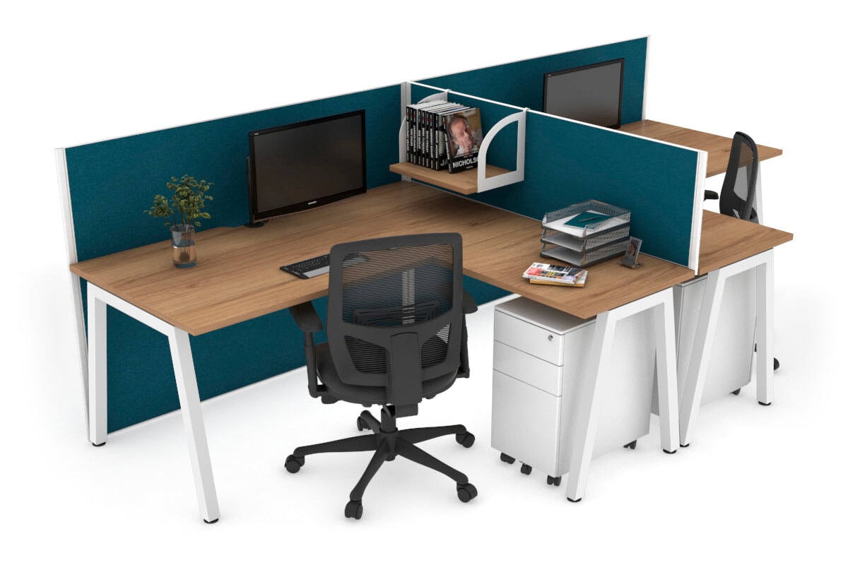 Quadro A Legs 2-Person Corner Workstation T-Configuration Desk [1400L x 1800W with Cable Management] - Perfect for Office, Home Workspace & Collaborative Environments