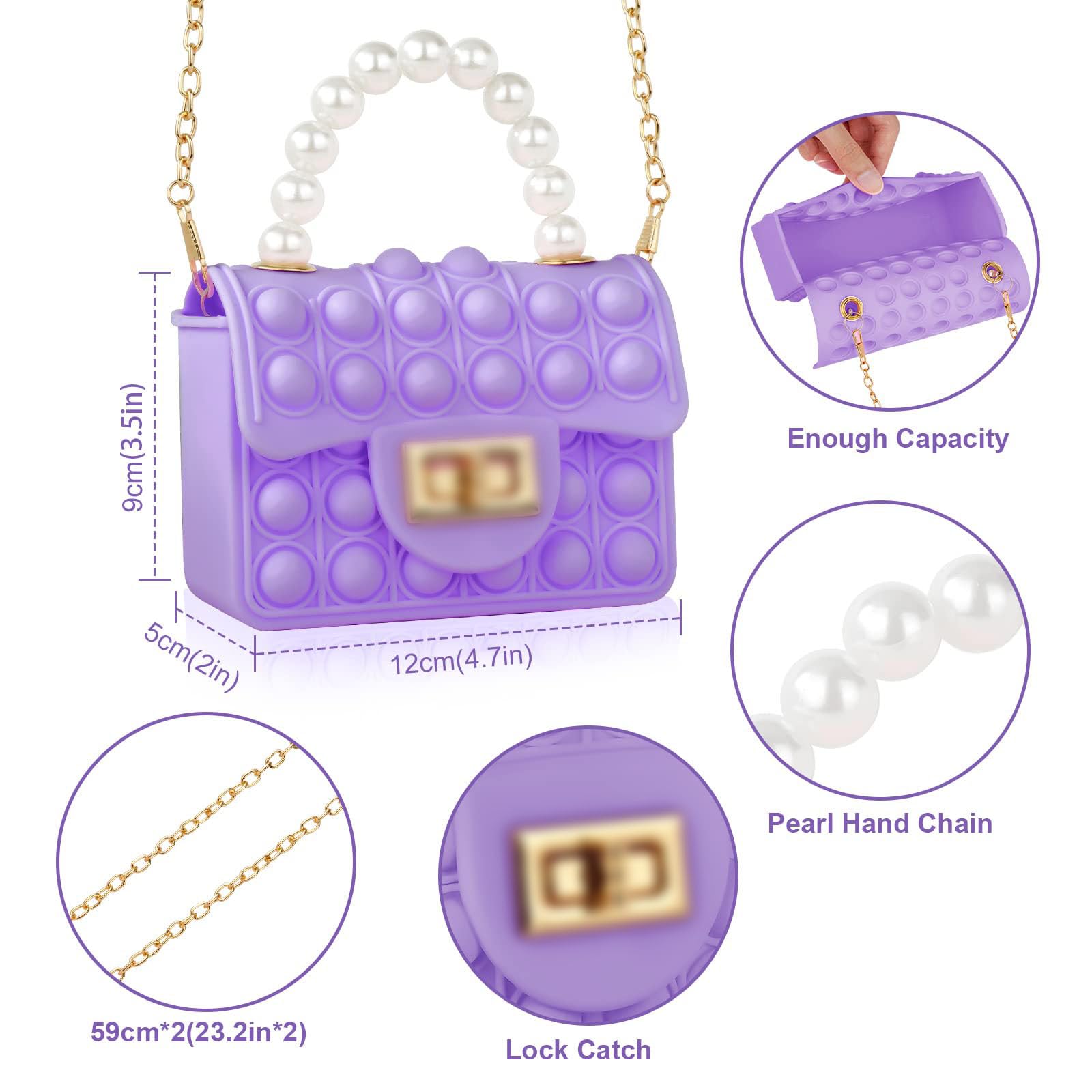 Ainiv Pop It Fidget Toys - 2 in 1 Push Bubble Sensory Bag, Fashion Pearl Purse for Women & Girls, Small 12x9x5cm, Purple - Stress Relief & Sensory Play for Kids, Adults, Autism, ADHD, Office & Travel Use