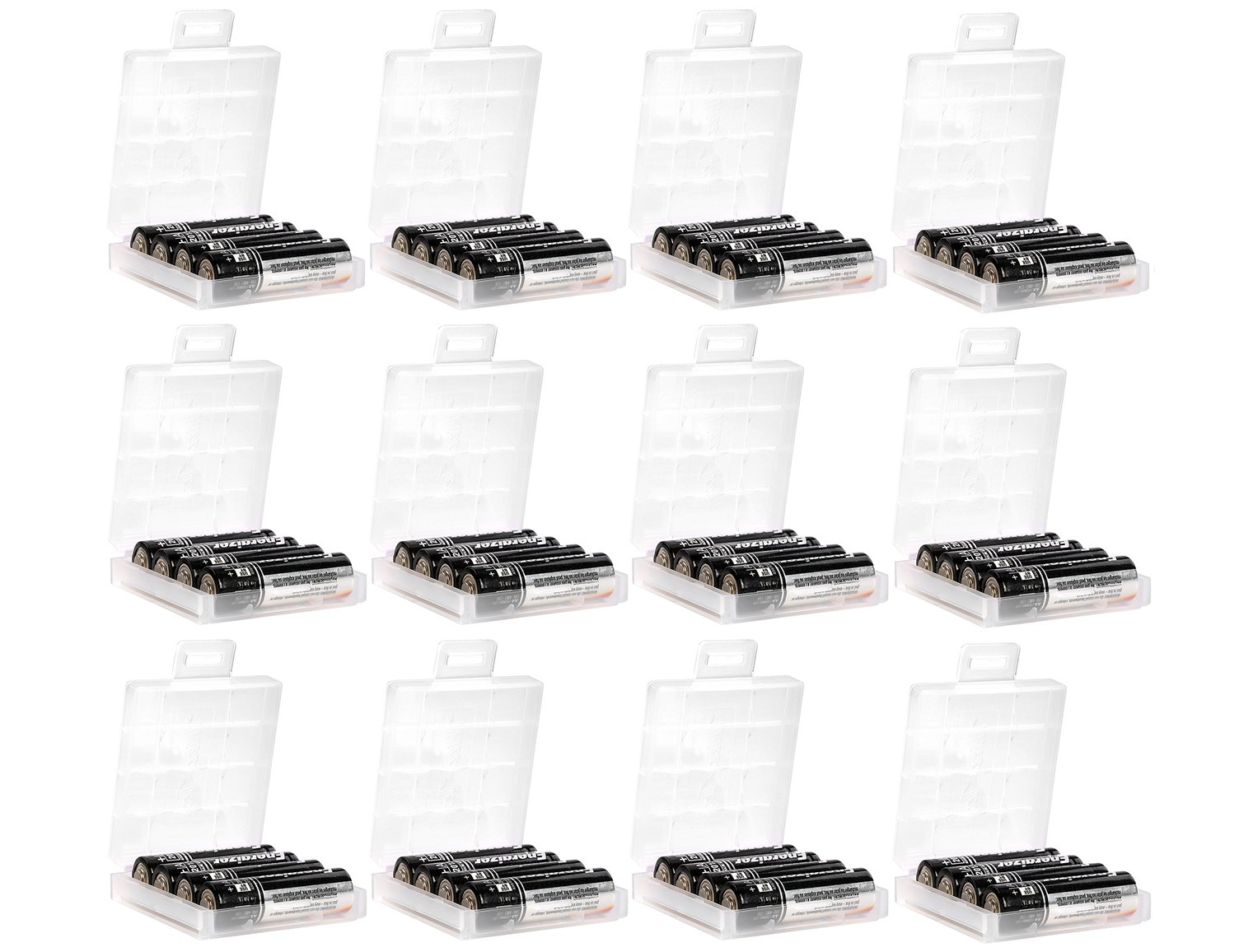 Whizzotech 12-Pack Clear AA/AAA Battery Storage Case with Charge Indicator - Organize & Protect Batteries for Home, Office, Travel & Emergency Kits