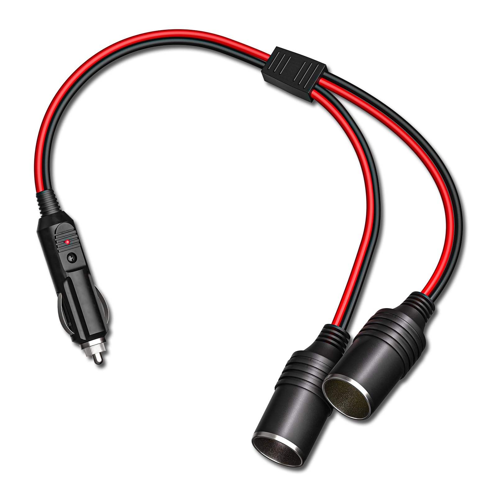 12V Car Cigarette Lighter Splitter 1 to 2 Port Adapter - Dual USB Charger Socket with 15A Fuse & 11.8in Extension Cord for Phones, GPS, Dash Cams - Perfect for Road Trips & Long Drives