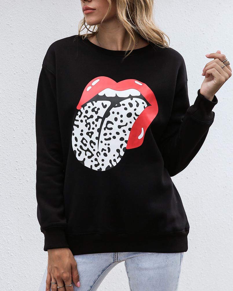 Women's Long Sleeve Crewneck Sweatshirt - Letter Print Pullover Hoodie for Casual Wear, Workout & Lounge | Soft Cotton Blend Activewear Top for Fall & Winter