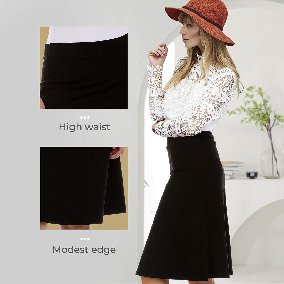 Women's Cotton A-Line Skirt with Elastic High Waist - Comfortable Work & Office Wear for Business Professionals - Perfect for Business Meetings, Office Outfits & Formal Occasions