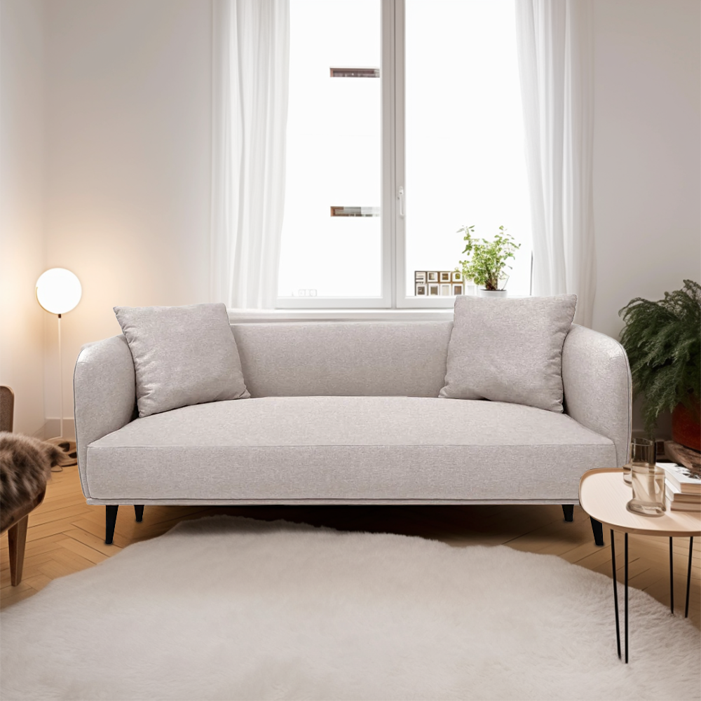 Heather 2.5 Seater Sofa - Modern Fabric Couch for Living Room, Small Space Apartment Furniture, Comfortable Loveseat for Lounge, Office & Guest Room (Beige/Gray)