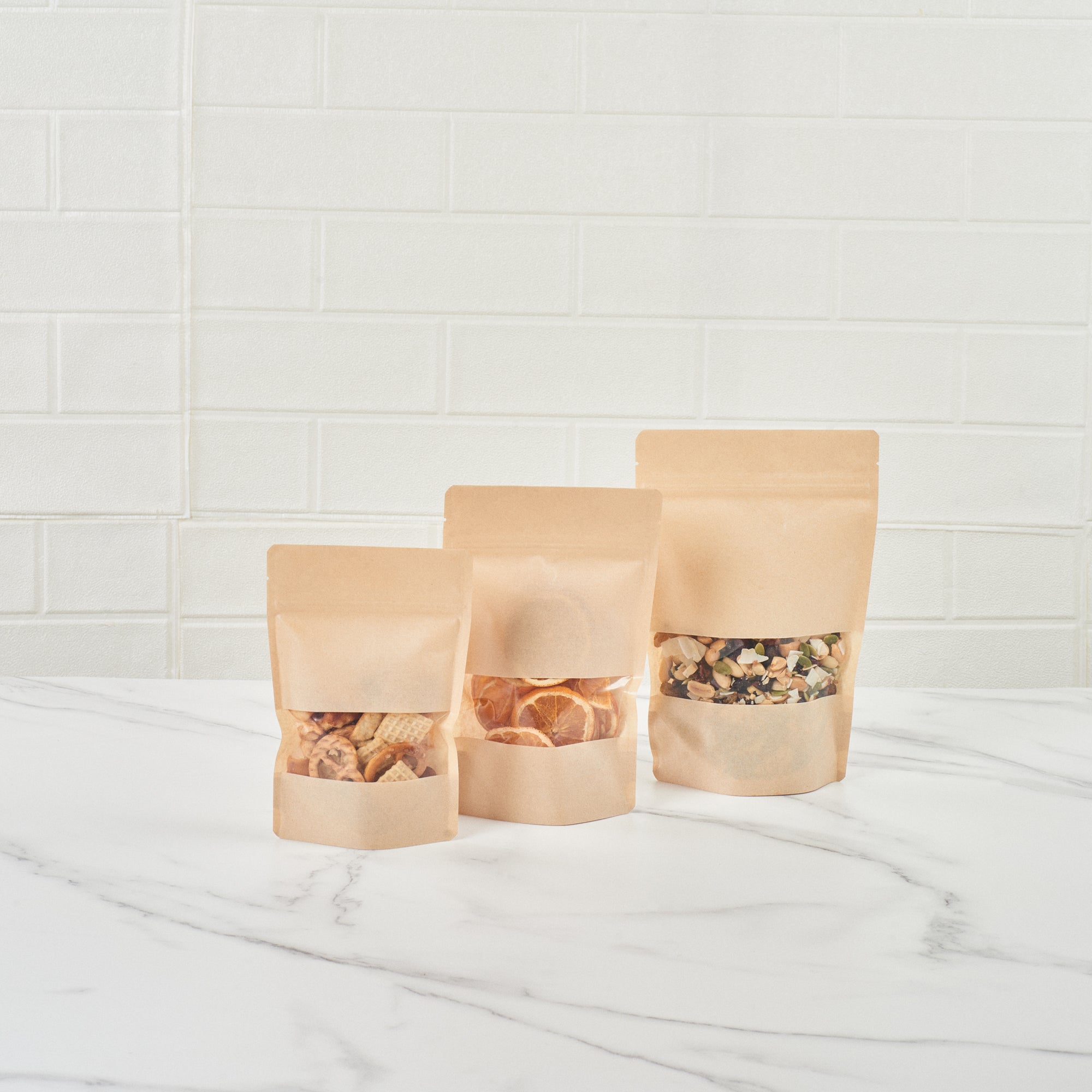 Kraft Plastic Small Window Bags with Heat Sealable Feature - 7 x 4 3/4 x 1 1/2 Inches - Pack of 100 | Perfect for Bakery, Candy, Crafts & Retail Packaging