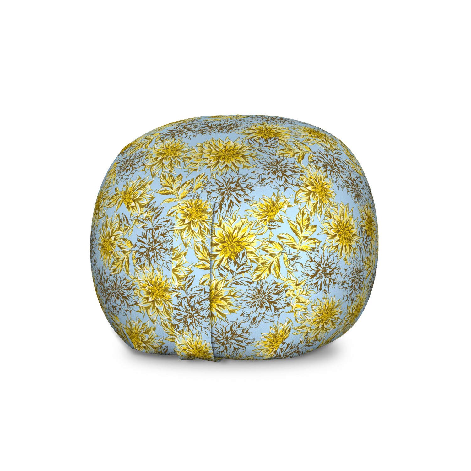 Ambesonne Floral Storage Toy Bag Chair - Large Washable Stuffed Animal Organizer with High Detail Yellow Dahlias - Pale Blue & Yellow - Perfect for Kids' Room, Nursery, and Playroom Organization