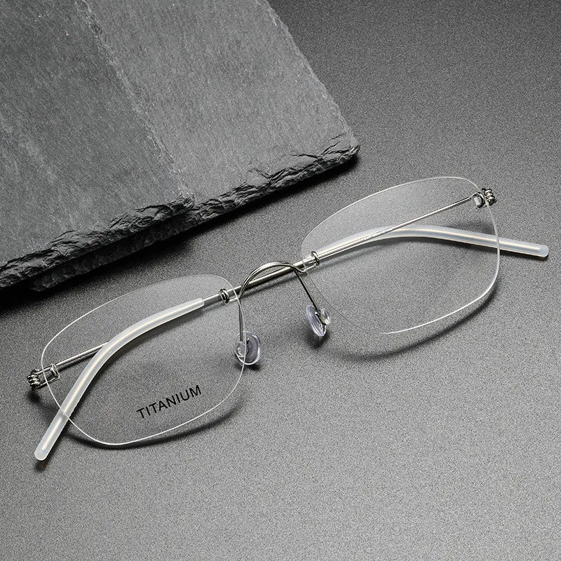 Aimee Unisex Rimless Square Titanium Eyeglasses 4297 - Lightweight Durable Frame for Reading & Computer Use - Fashionable Eyewear for Men & Women