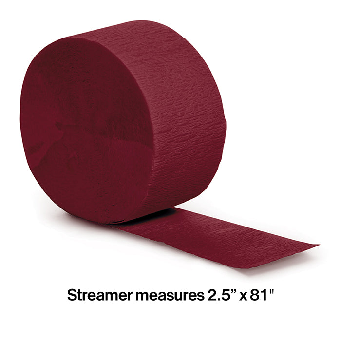 12-Piece Bulk Burgundy Crepe Streamers - 81 Feet Long Party Decorations for Weddings, Birthdays & Celebrations