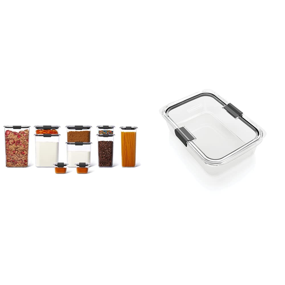 Rubbermaid Brilliance 10-Piece Food Storage Container Set - Airtight, BPA-Free, Dishwasher & Microwave Safe - Clear/Grey & Large 9.6 Cup Container - Perfect for Meal Prep, Leftovers & Pantry Organization (Model 1991158)