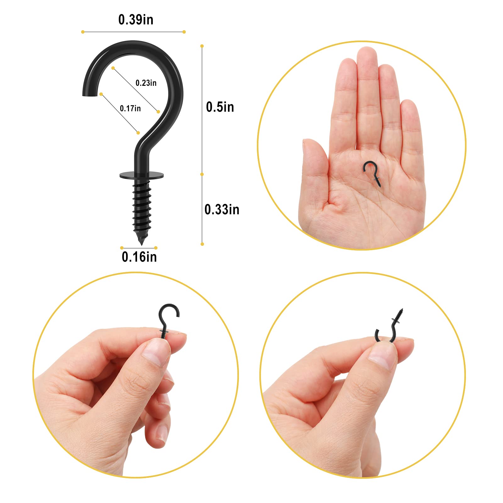 RELBRO 100 Pcs 1/2 Inch Small Black Screw Hooks - Mini Metal Screw-in Hooks for Jewelry, Crafts, Keys, Hats & Home Decor - Perfect for Hanging Plants, String Lights, Wreaths on Walls & Ceilings
