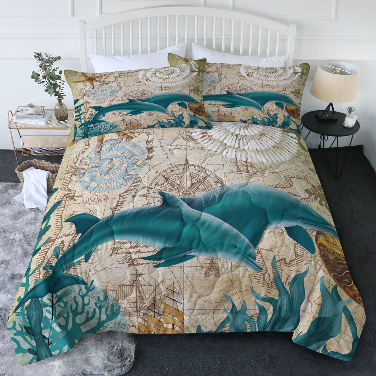 Premium Dolphin Print Comforter Set - Soft & Cozy Bedding for Kids & Teens - Perfect for Ocean-Themed Bedrooms & Nautical Decor