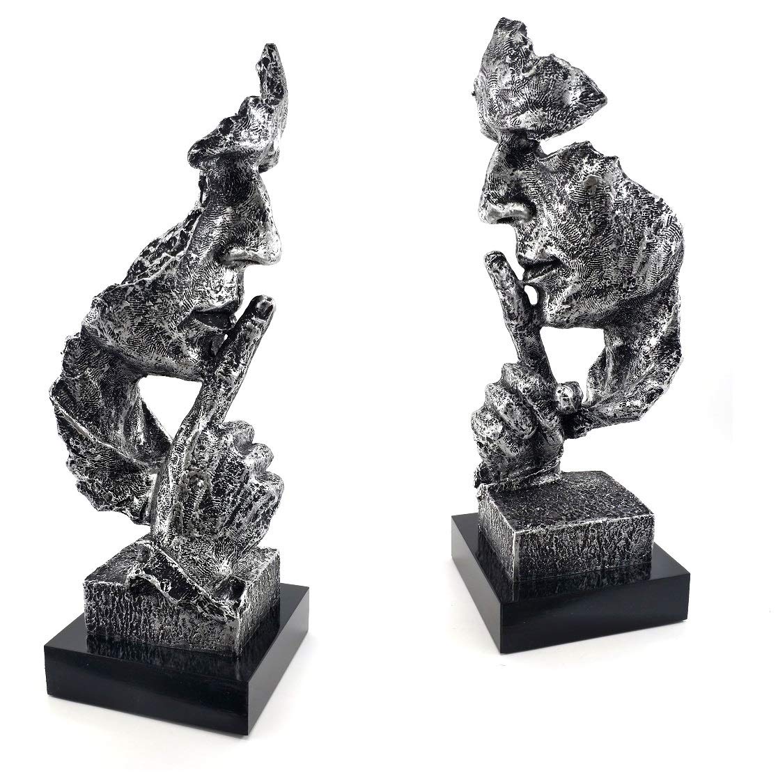 Creative Abstract The Thinker Statue - Silver Silence Face & Hand Sculpture for Office Desk Decor | Modern Home & Office Decorations | Perfect Gift for Art Lovers & Thinkers
