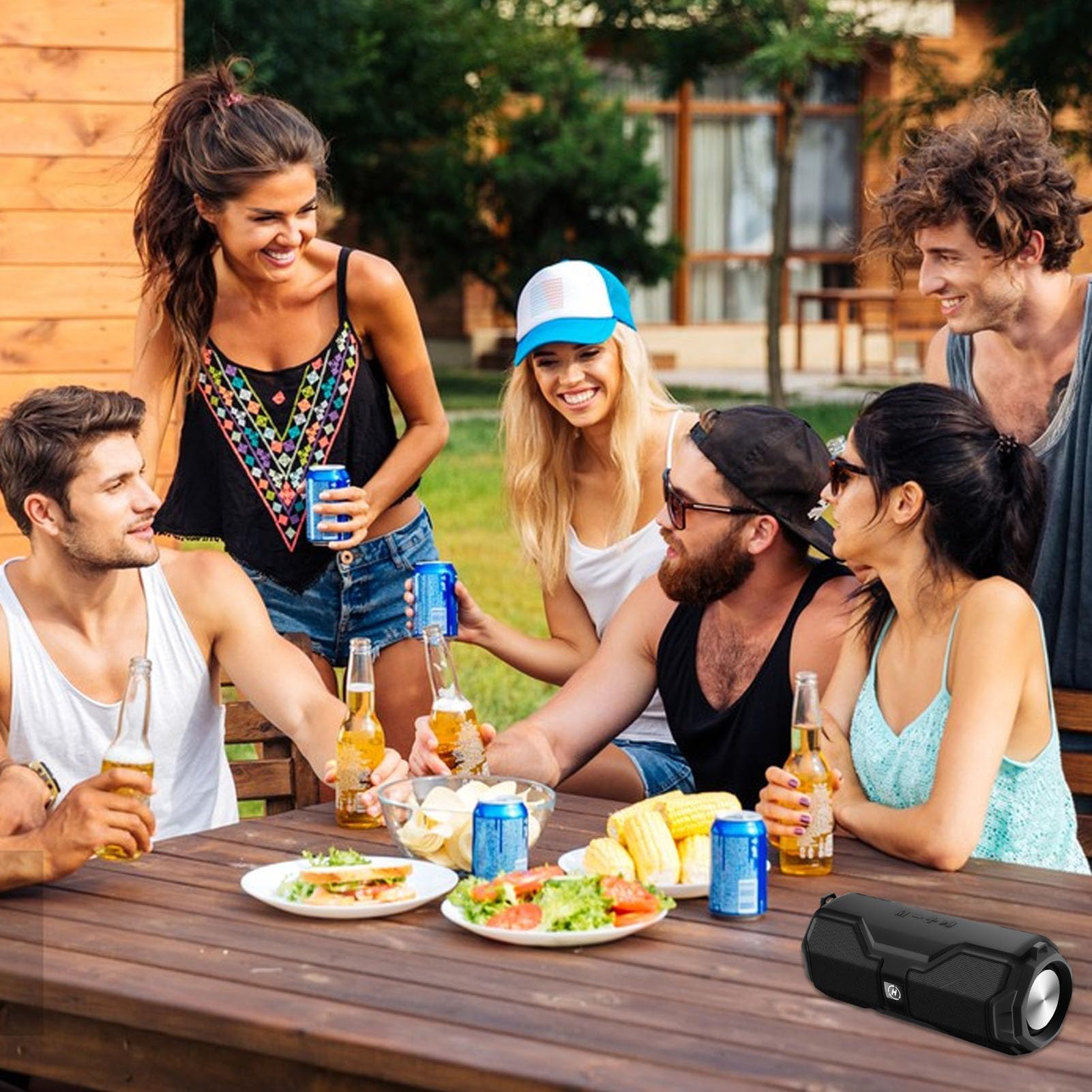 TILEZE Loud Wireless Speakers with Rechargeable Subwoofer, Weatherproof Portable Boombox for Camping, Outdoor, Shower, Beach, Home, Party, and Travel Use