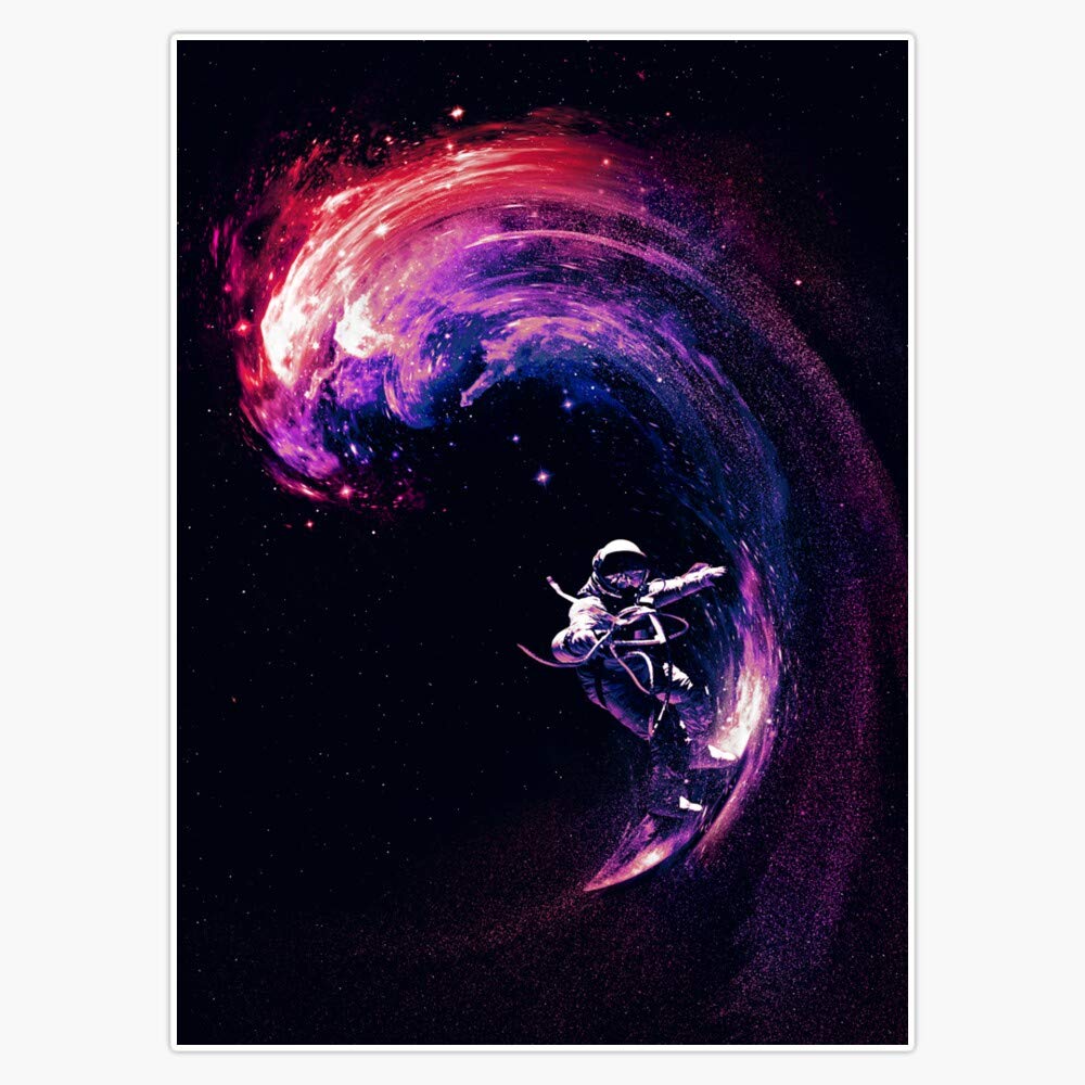 Space Surfing II Vinyl Waterproof Sticker Decal - 5 Inch Durable Car, Laptop, Wall, Window & Bumper Decoration - Perfect for Outdoor Use, DIY Projects & Personalizing Your Belongings