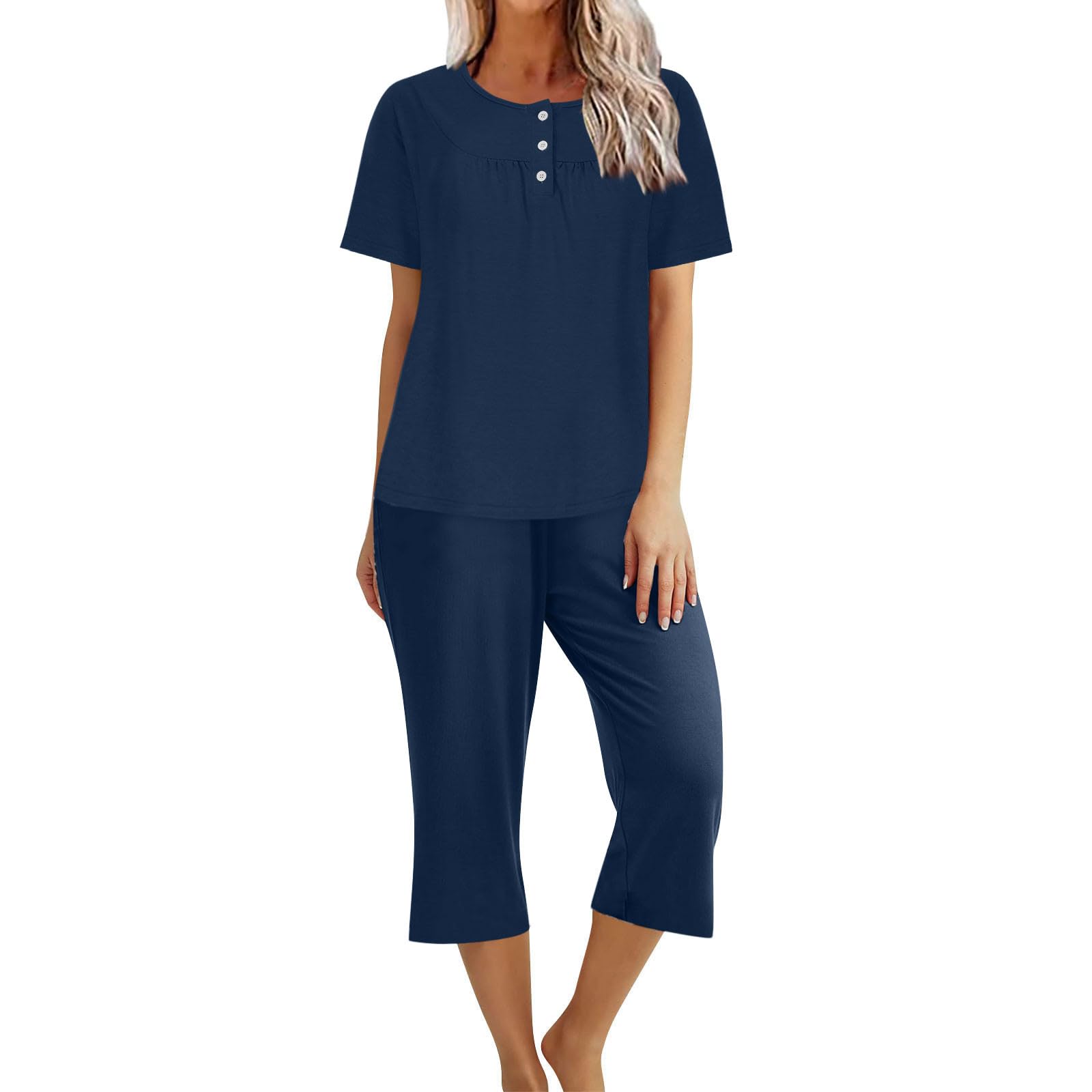 Plus Size Women's Capri Pajama Set - Short Sleeve Top & Capri Pants 2-Piece Lounge Wear | Soft & Comfy PJs for Sleep, Relaxation & Home Wear