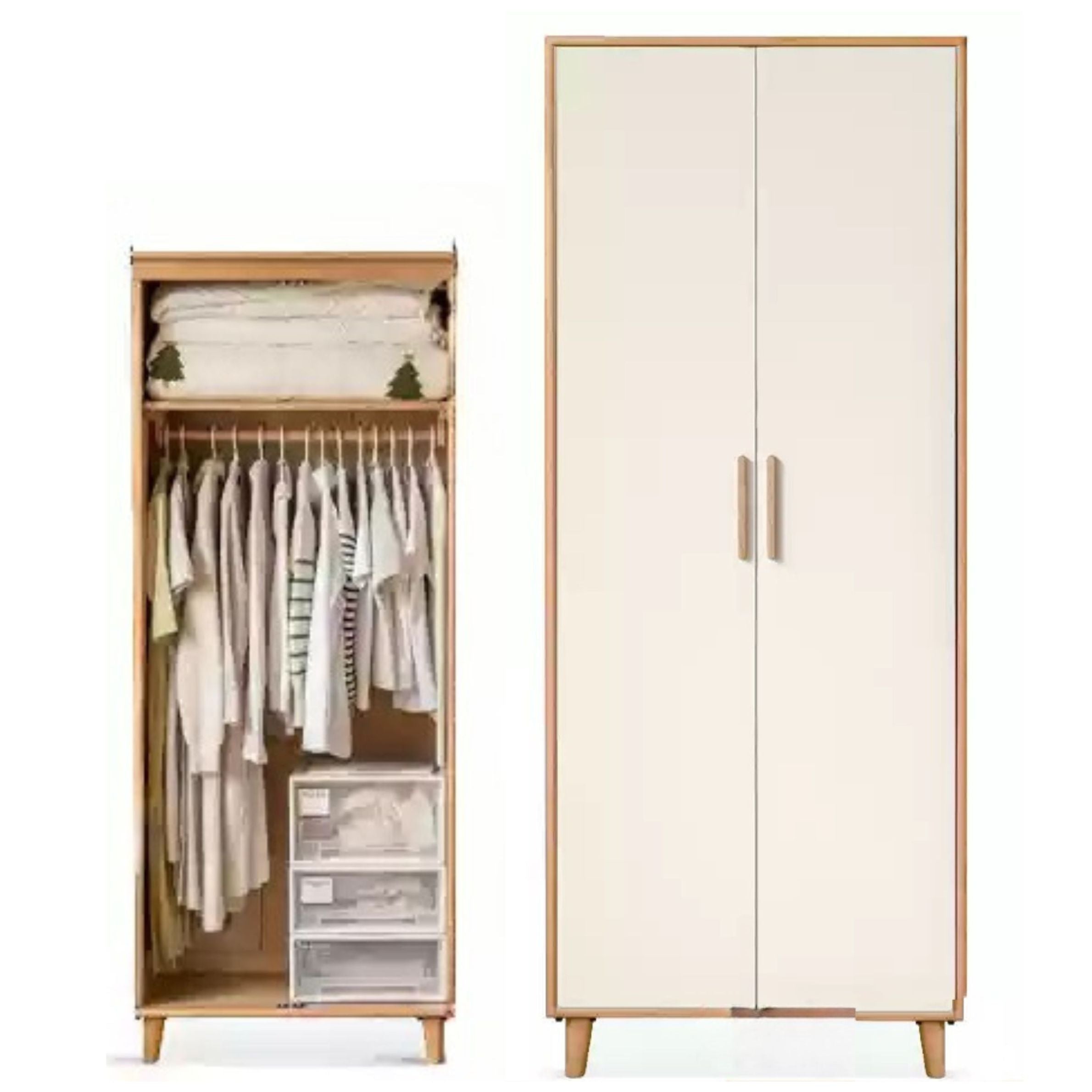 Stylish Oak & Poplar Solid Wood Modern Wardrobe - Spacious Storage for Bedroom, Closet Organization & Home Decor