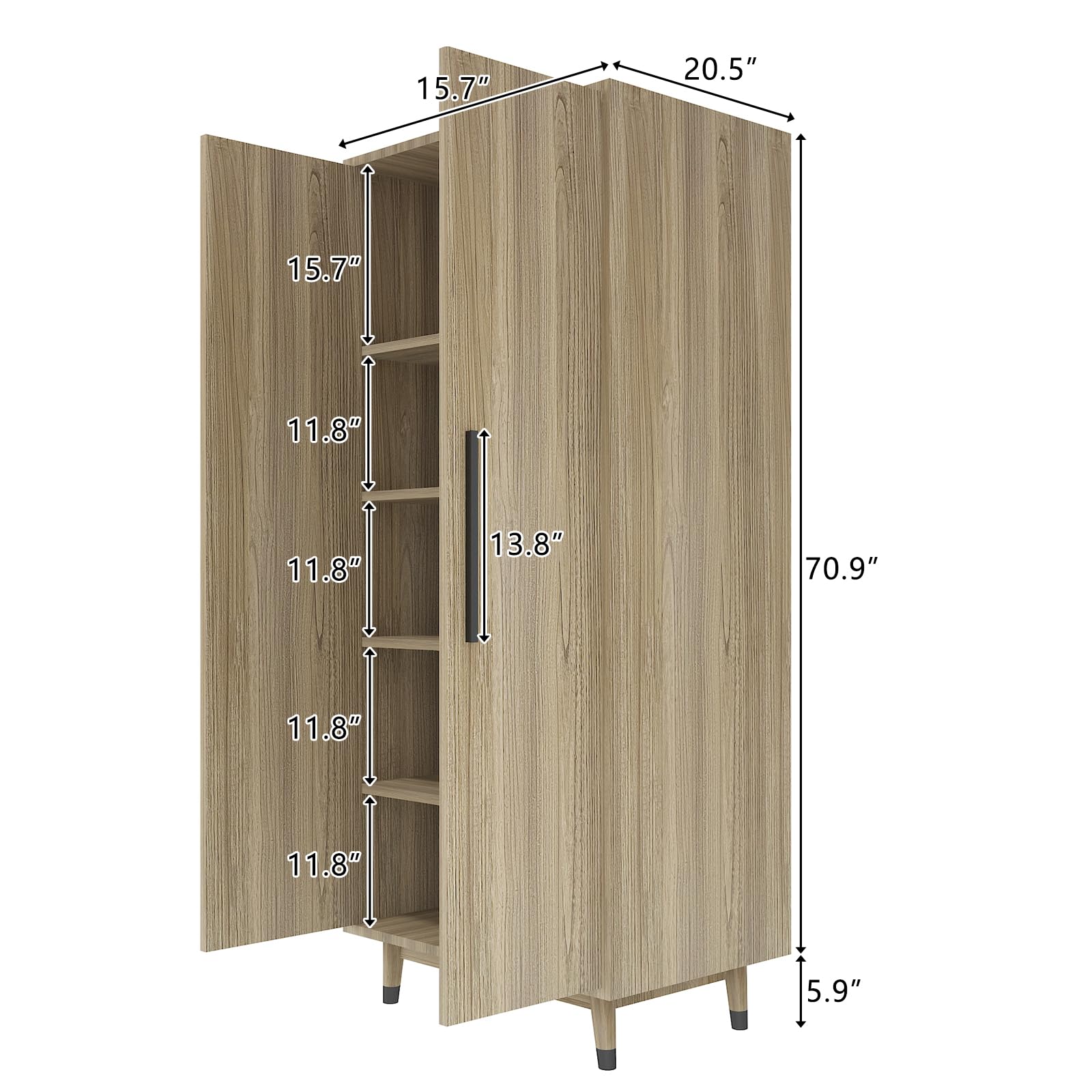 Modern Oak Wood Armoire Wardrobe - 2-Door Freestanding Closet with Adjustable Shelves & Hanging Rod - Spacious Storage Cabinet for Bedroom, Living Room or Walk-In Closet Organization