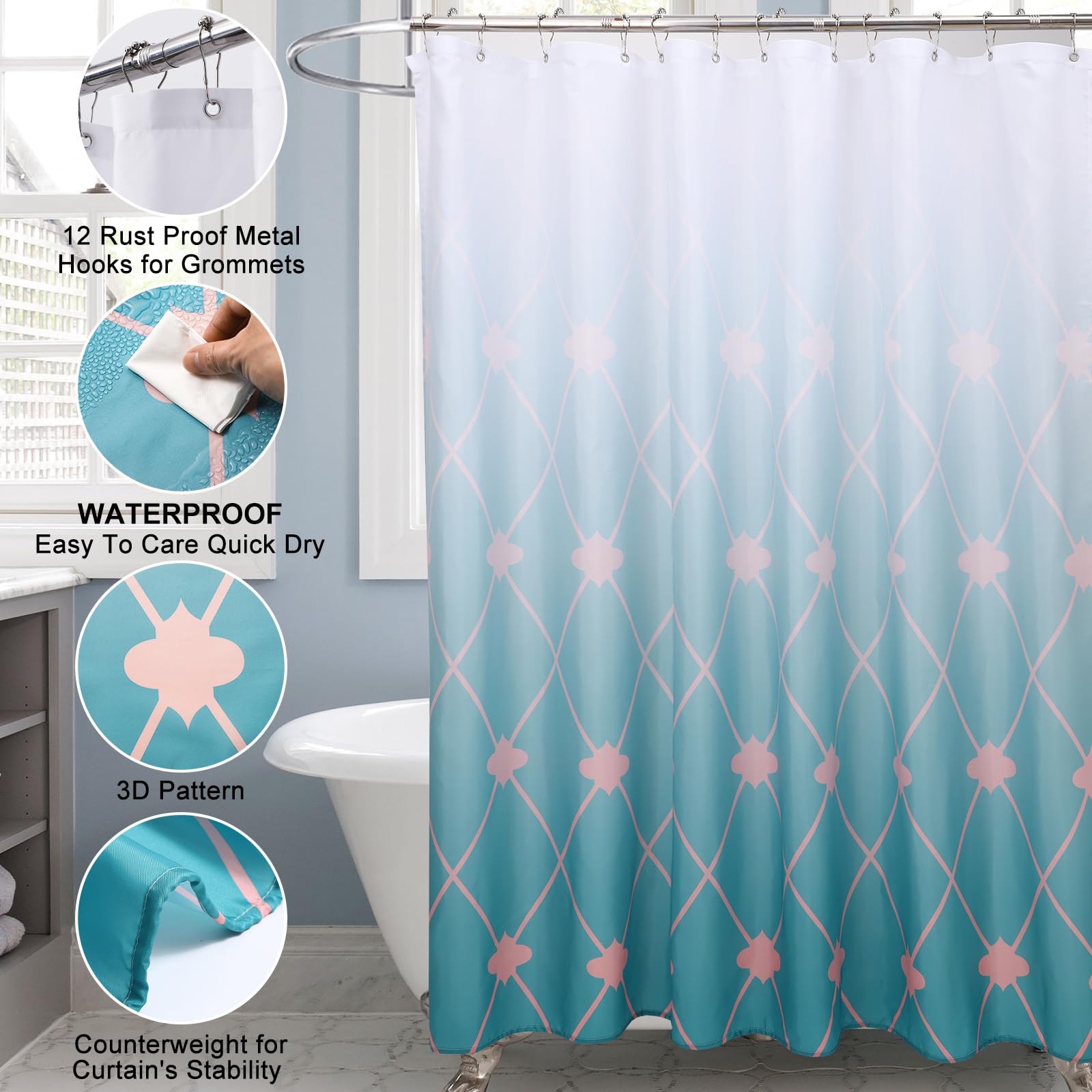 25-Piece Teal Bathroom Accessories Set with Shower Curtain, Rugs & Essentials - Includes Trash Can, Soap Dispenser, Toothbrush Holder, Toilet Brush, Tray & More | Modern Spa Decor for Guest Bathrooms, Master Suites & Apartment Upgrades