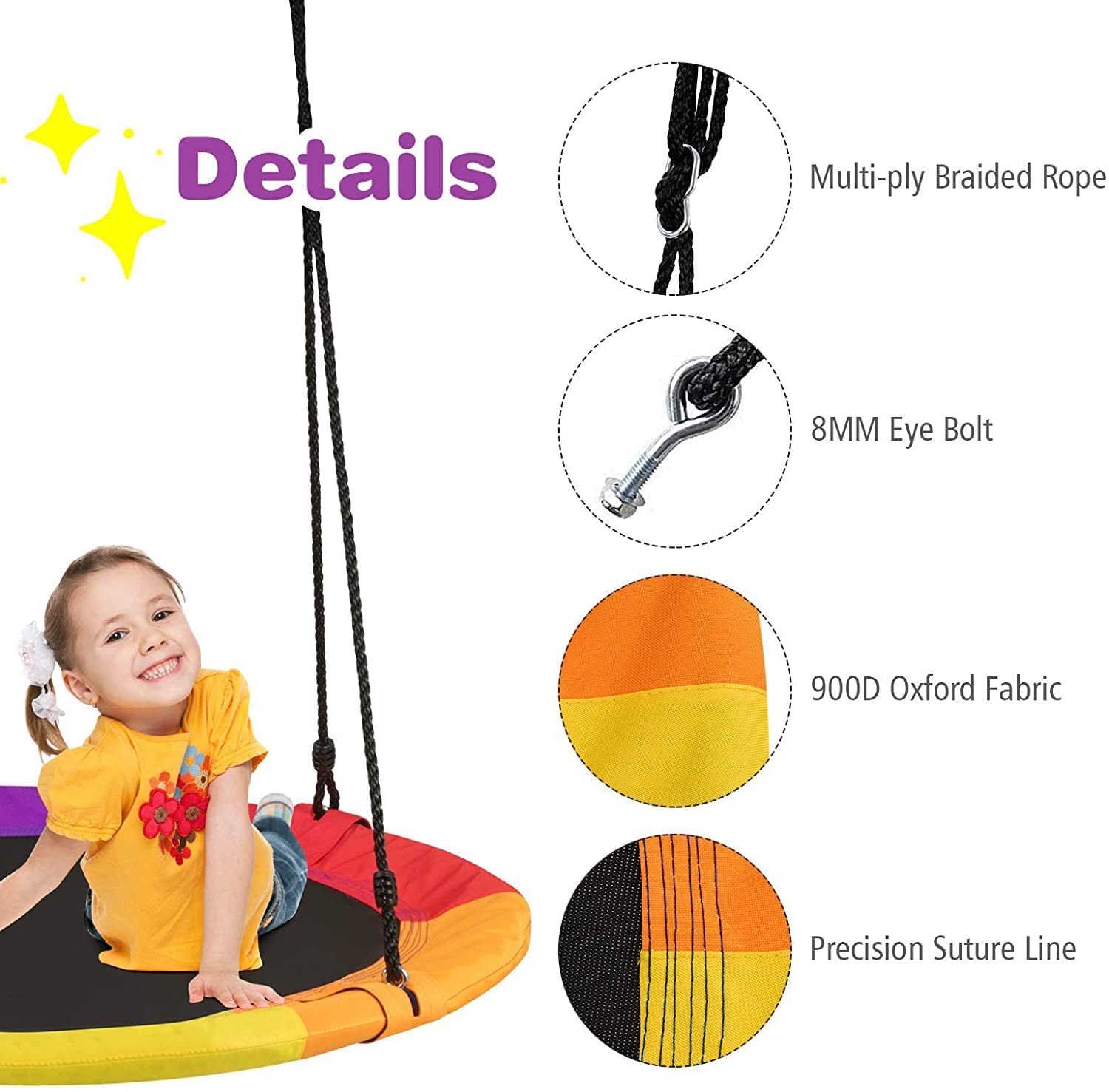 Costzon 550lbs Heavy Duty A-Frame Swing Set Stand with 40'' Saucer Swing - Adjustable Ropes & Ground Stakes for Backyard, Indoor Outdoor Kids Play - Perfect for Gardens, Parks, and Playgrounds
