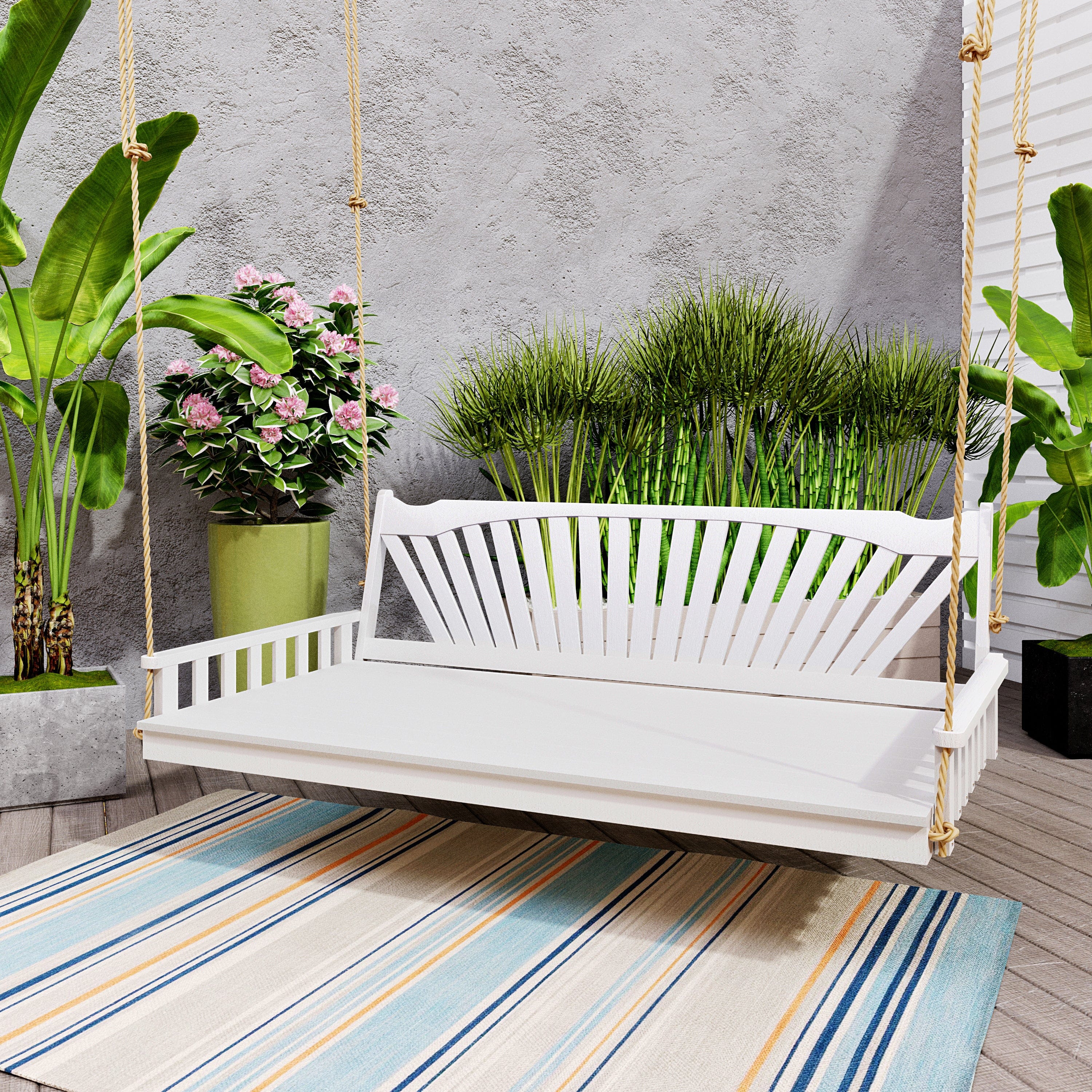 Keystone Amish Co. 6 Foot Sunburst Porch Swing Bed - Cedar Stain Outdoor Hanging Daybed for Patio, Garden, or Backyard Relaxation