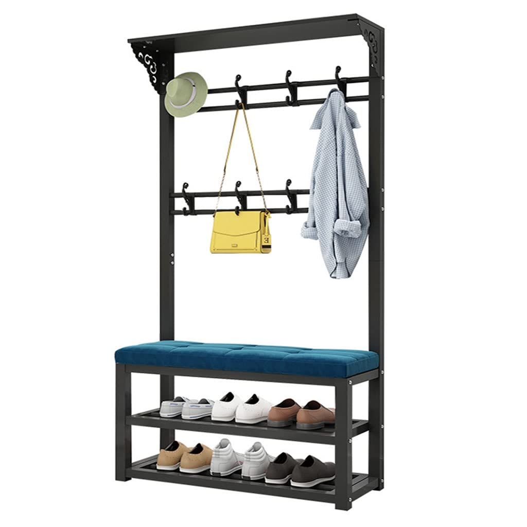 3-in-1 Entryway Hall Tree Bench with 2-Tier Shoe Storage, Seat Cushion & Coat Hooks - Space Saving Shoe Rack Organizer for Entryway, Bedroom, Living Room & Hallway - Perfect for Small Apartments & Home Organization