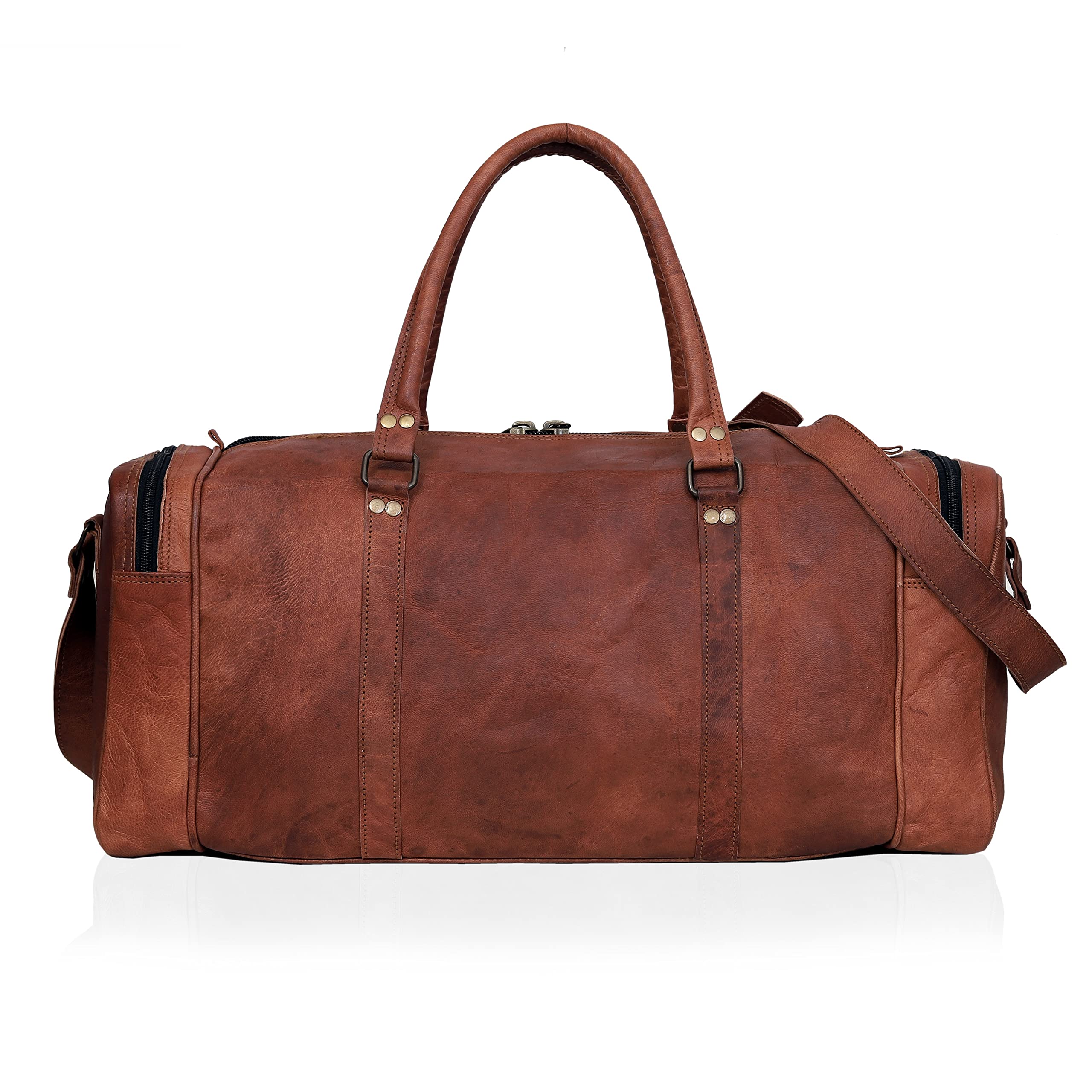 Premium Genuine Leather Duffel Bag for Men - Travel, Gym & Weekend Overnight Carry On - Brown Leather Sports Duffle Bag - Perfect for Business Trips, Workouts & Vacation Luggage