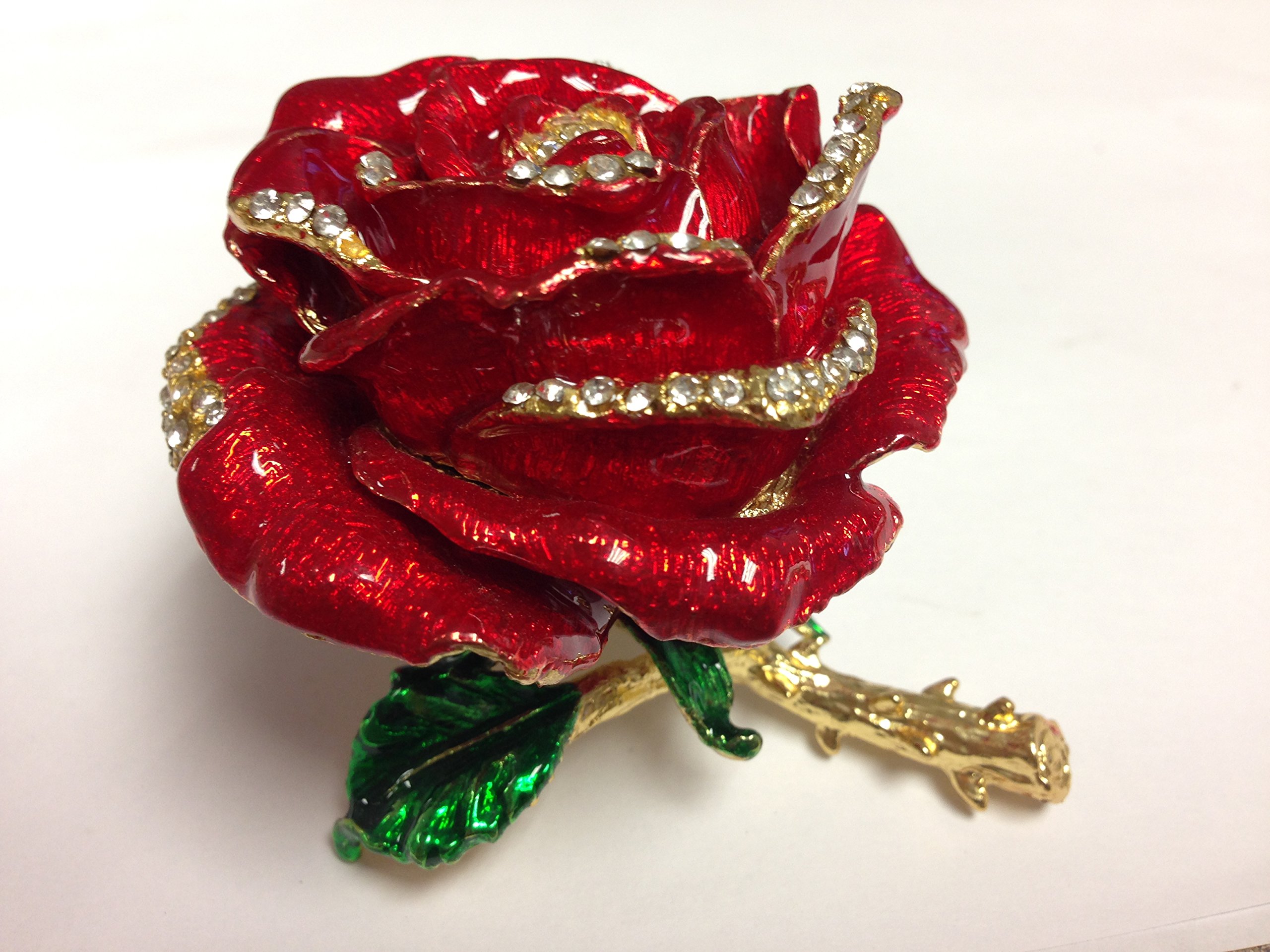 Red Rose Jewelry Box with Bejeweled Design - Perfect for Gift & Storage