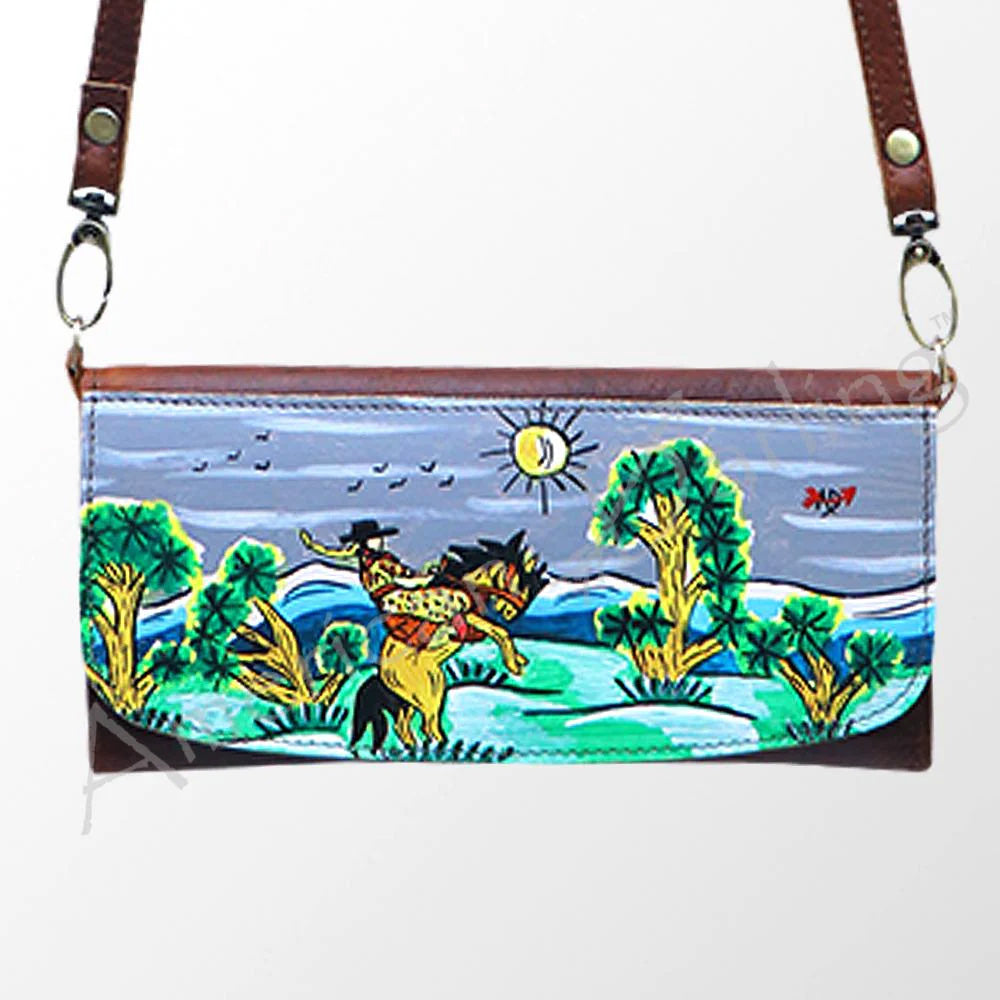 American Darling Bronc Painted Leather Wallet for Women - Western Style Cowgirl Bifold with RFID Protection | Perfect for Rodeo, Country Music Festivals & Everyday Use