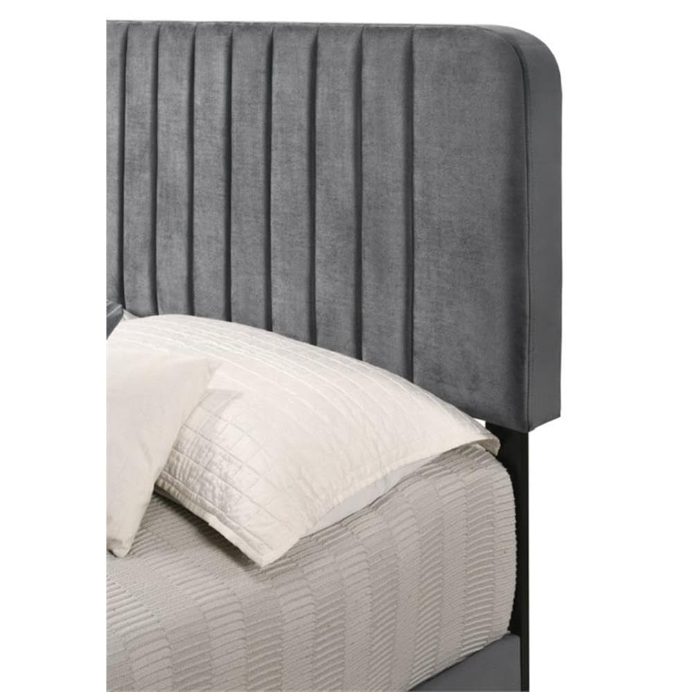 Glory Furniture Lodi Velvet Upholstered Full Size Bed Frame in Gray - Luxurious Modern Bedroom Furniture for Master Bedroom or Guest Room