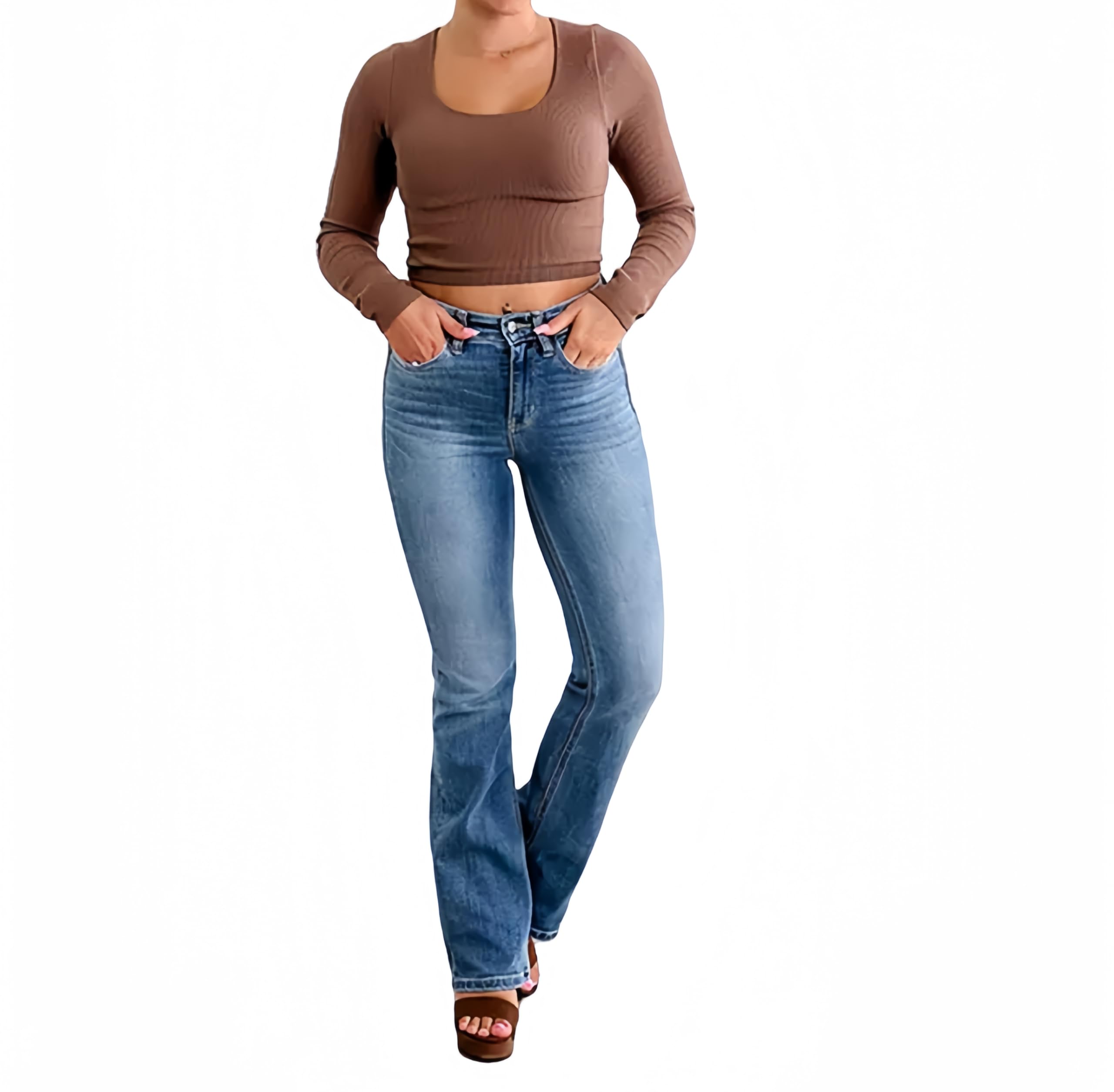 Women's High Waisted Tummy Control Bootcut Jeans - Stretchy Vintage Butt Lifting Denim Pants for Casual Wear & Night Out