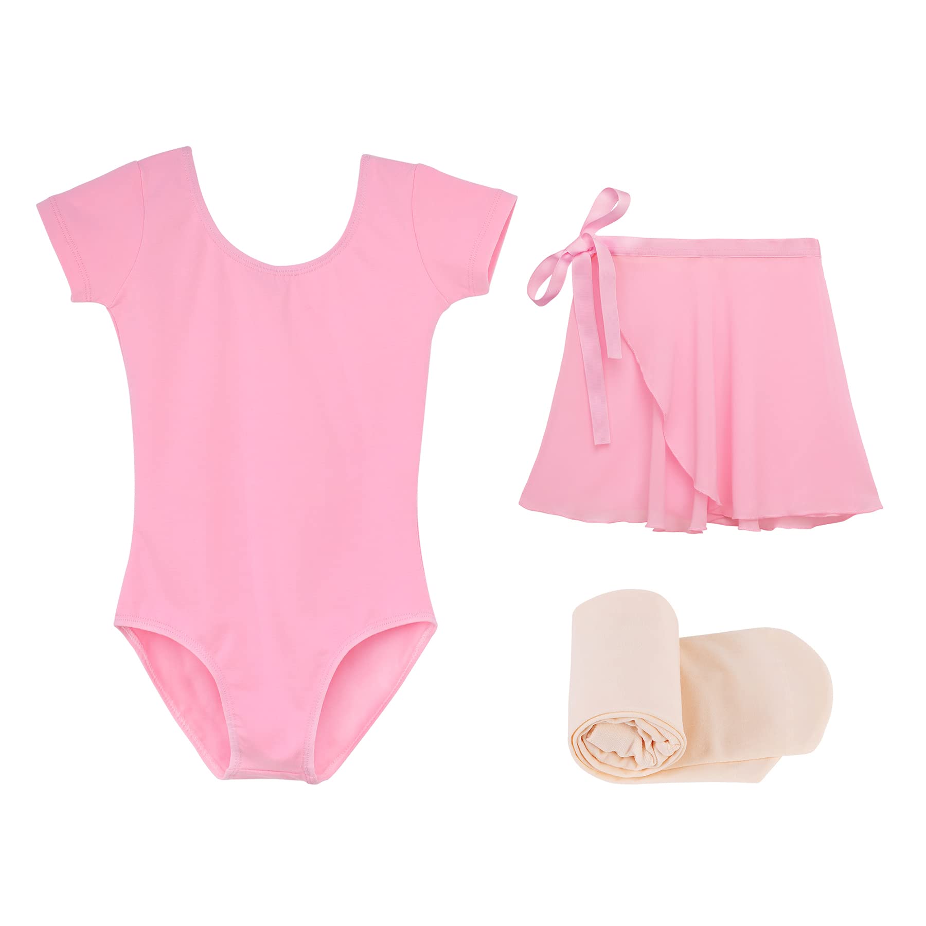 Zando Girls Ballet Leotard with Wrap Skirt & Dance Tights - Toddler Ballerina Costume for Gymnastics, Dance Class & Recital Performance