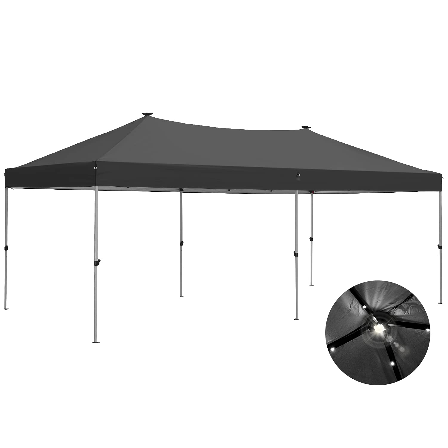 10x20 Pop Up Canopy Tent with Solar LED Lights - Waterproof Outdoor Party Wedding Gazebo for Backyard, Camping, and Beach Events - Black