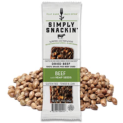 Organic Beef Jerky with Hemp Hearts - 20 Pack of High-Protein Snacks for Hiking, Camping & Keto Diet | Gluten-Free, Low-Carb Healthy Snack
