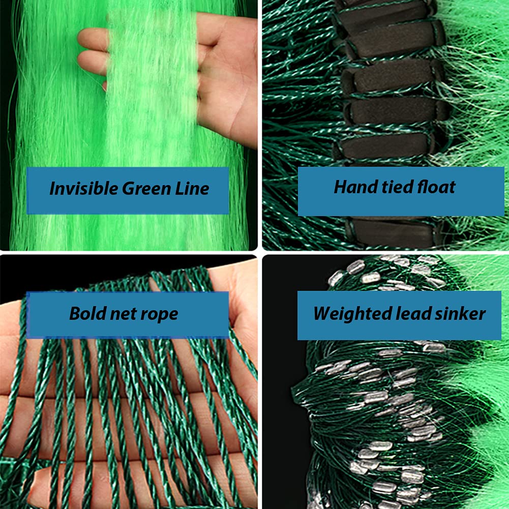 Handmade 3-Layer Fishing Gill Net Seine - 50m/100m Length, 1.5m/2m Depth, 4cm Mesh - Durable Fishing Trap Net for Freshwater & Saltwater Fishing | Perfect for Commercial Fishing, Sport Fishing, and Survival Gear