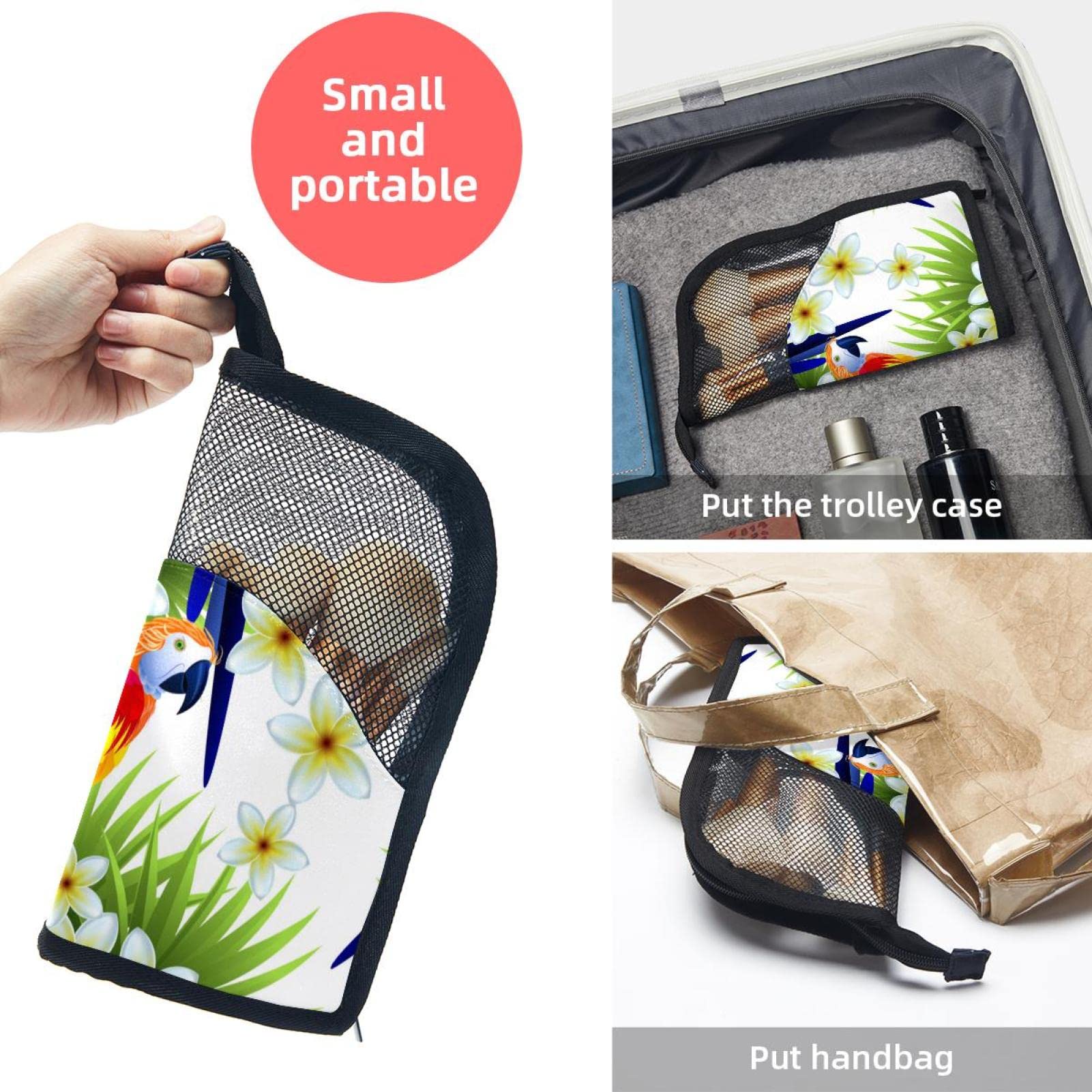 12-Piece Makeup Brush Organizer Bag with Parrot & Palm Leaves Design - Portable Travel Cosmetic Brush Holder Case for Professional Makeup Artists & Beauty Enthusiasts (Perfect for Travel, Home Vanity & Salon Use)