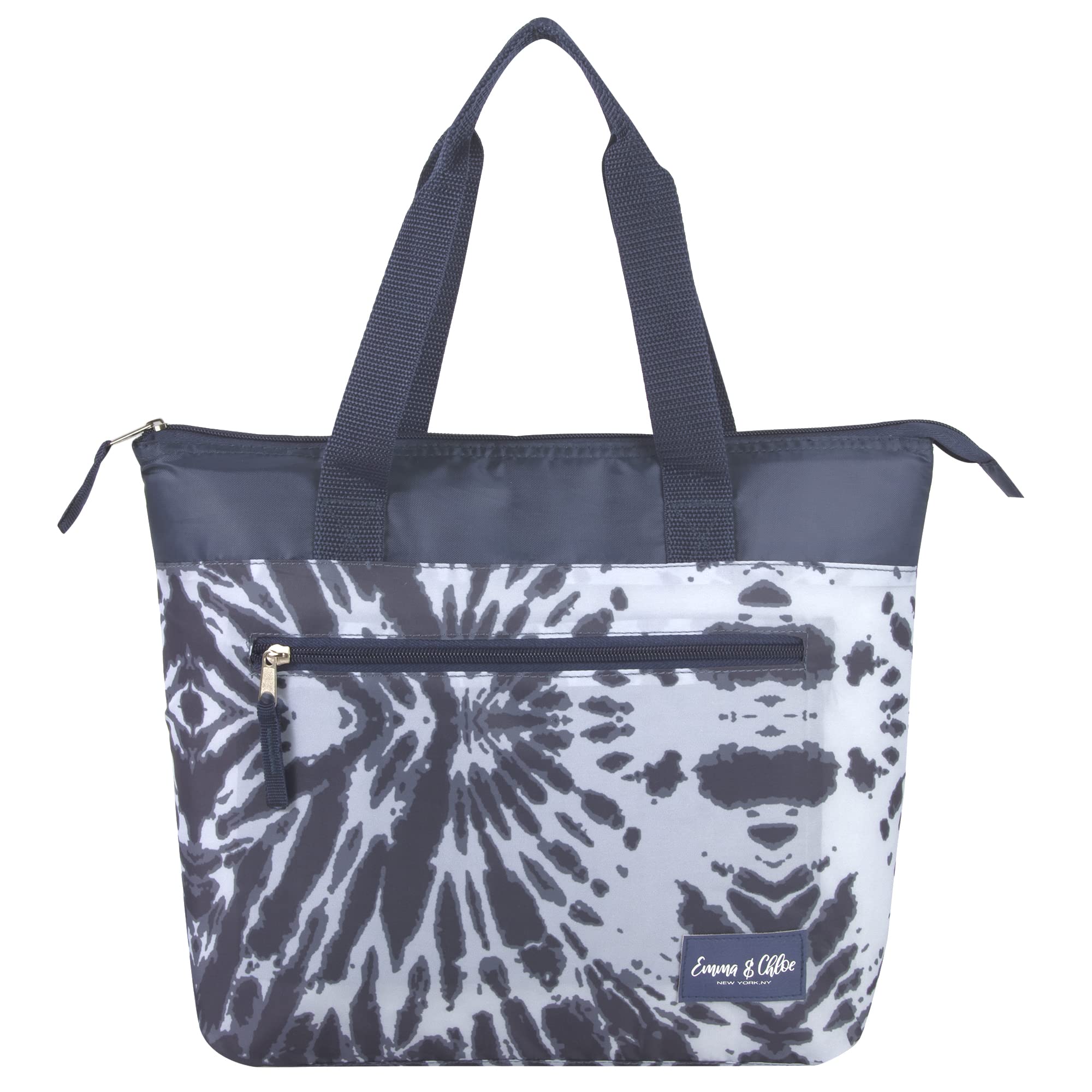 Emma & Chloe Insulated Lunch Tote for Women - 16 Can Cooler Bag with Pockets, Extra Large Reusable Grocery Tote for Picnics, Beach, Work & Outdoor Activities (Grey Tie Dye)