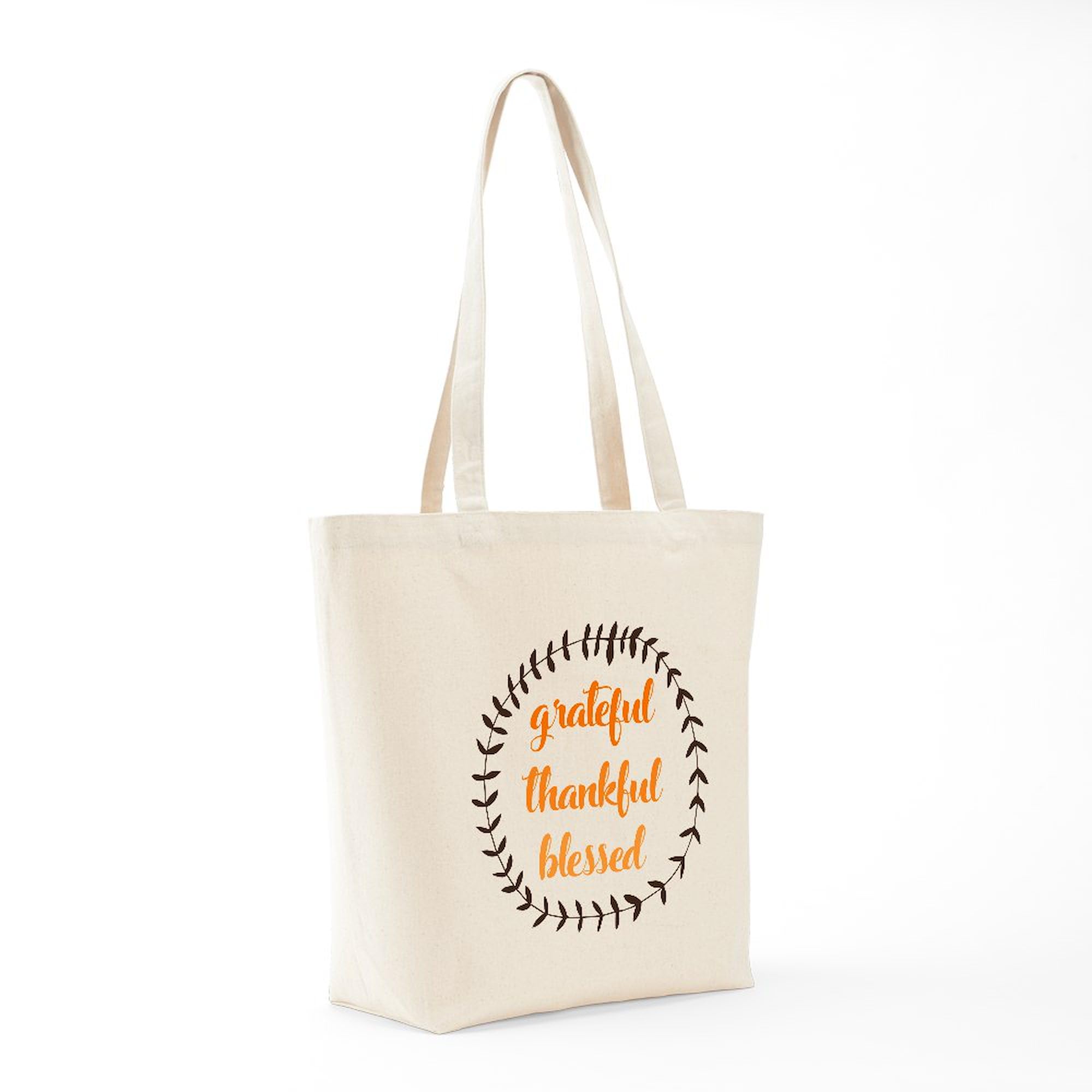 Grateful Thankful Blessed Tote Bag - Natural Canvas Reusable Shopping Bag for Groceries, Beach & Daily Use | Eco-Friendly Cotton Tote with Inspirational Quote