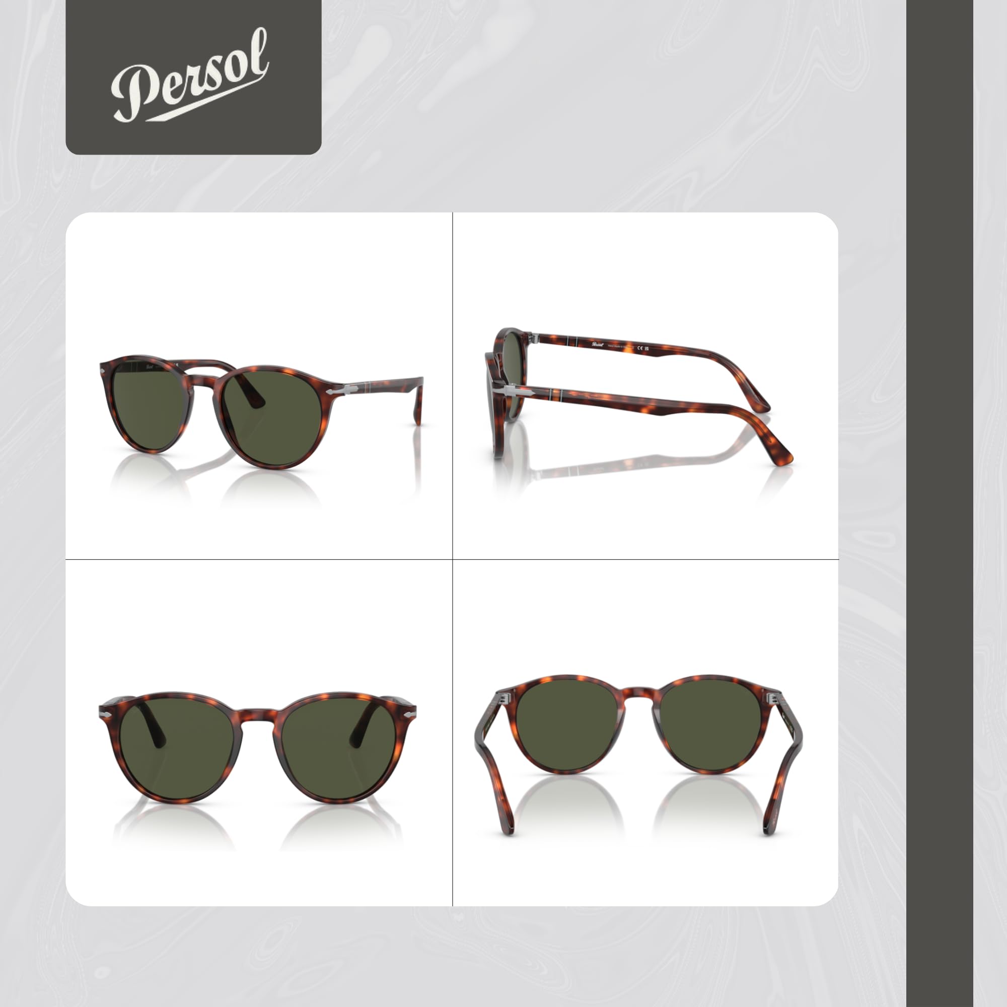 Persol PO3152S Round Polarized Sunglasses for Men – Premium UV Protection & Stylish Design | Bundle with Designer iWear Eyewear Kit | Perfect for Driving, Outdoor Activities & Fashion Statement